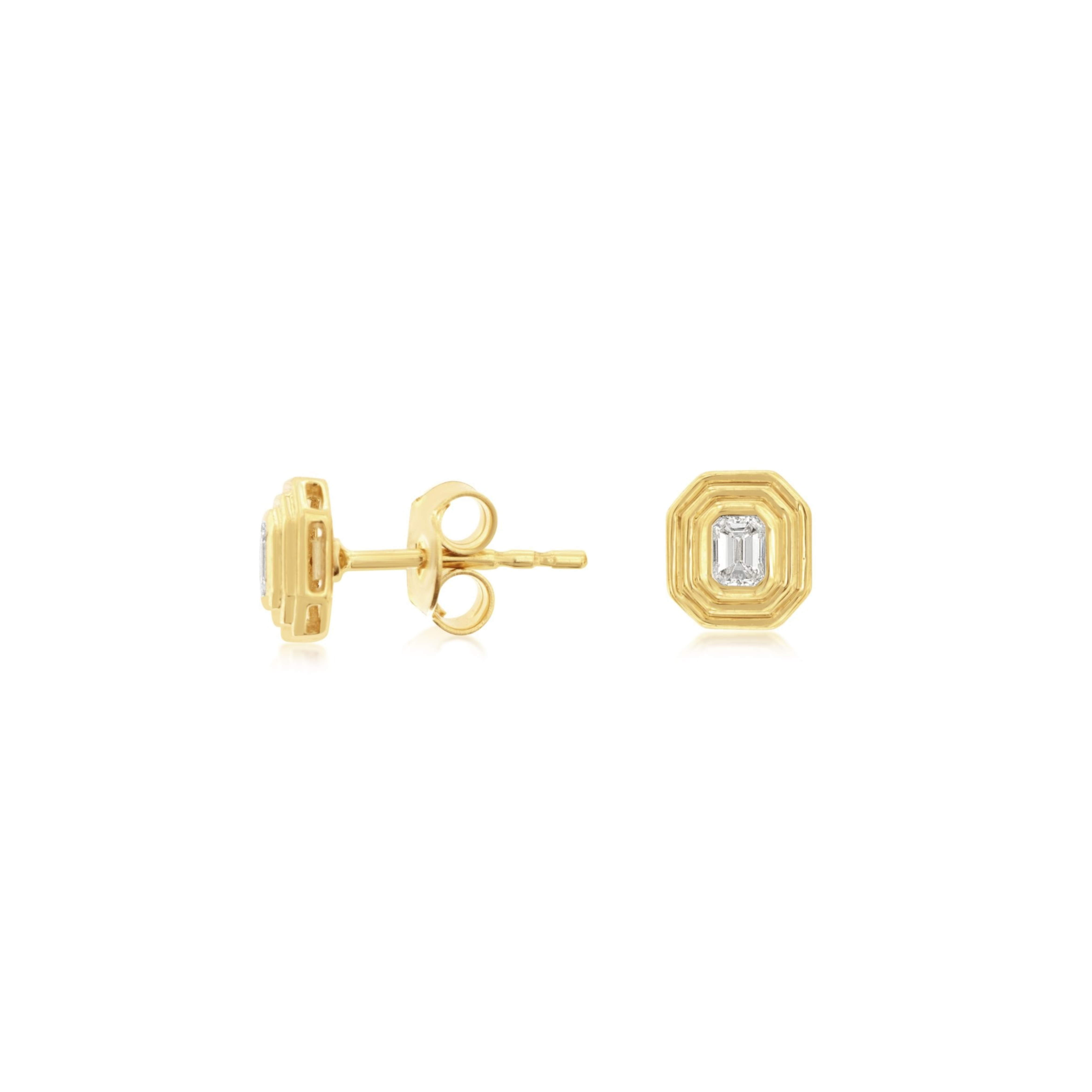 Fluted Bezel Baguette Diamond Stud Earrings