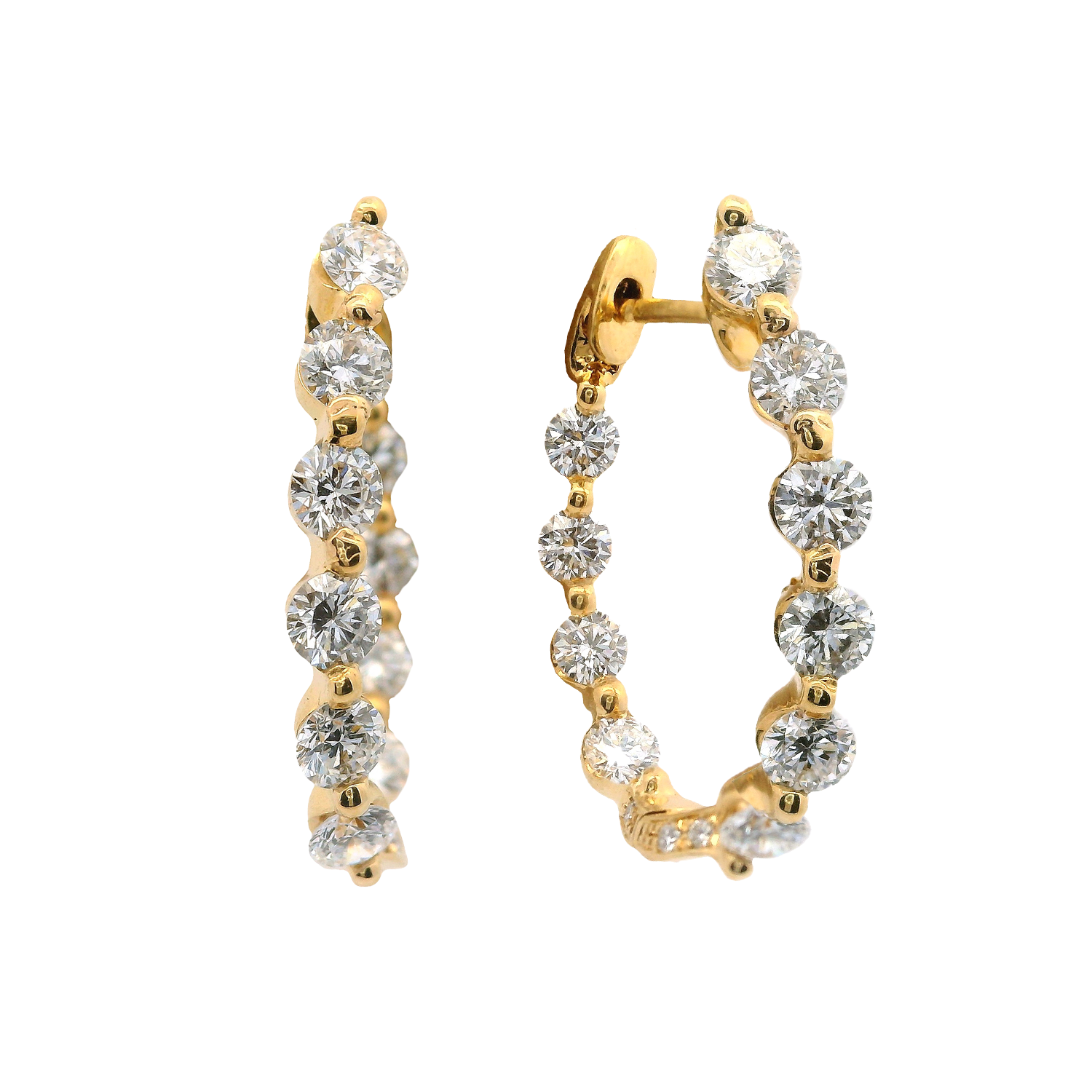 Inside-Outside Single Shared Prong Diamond Hoop Earrings