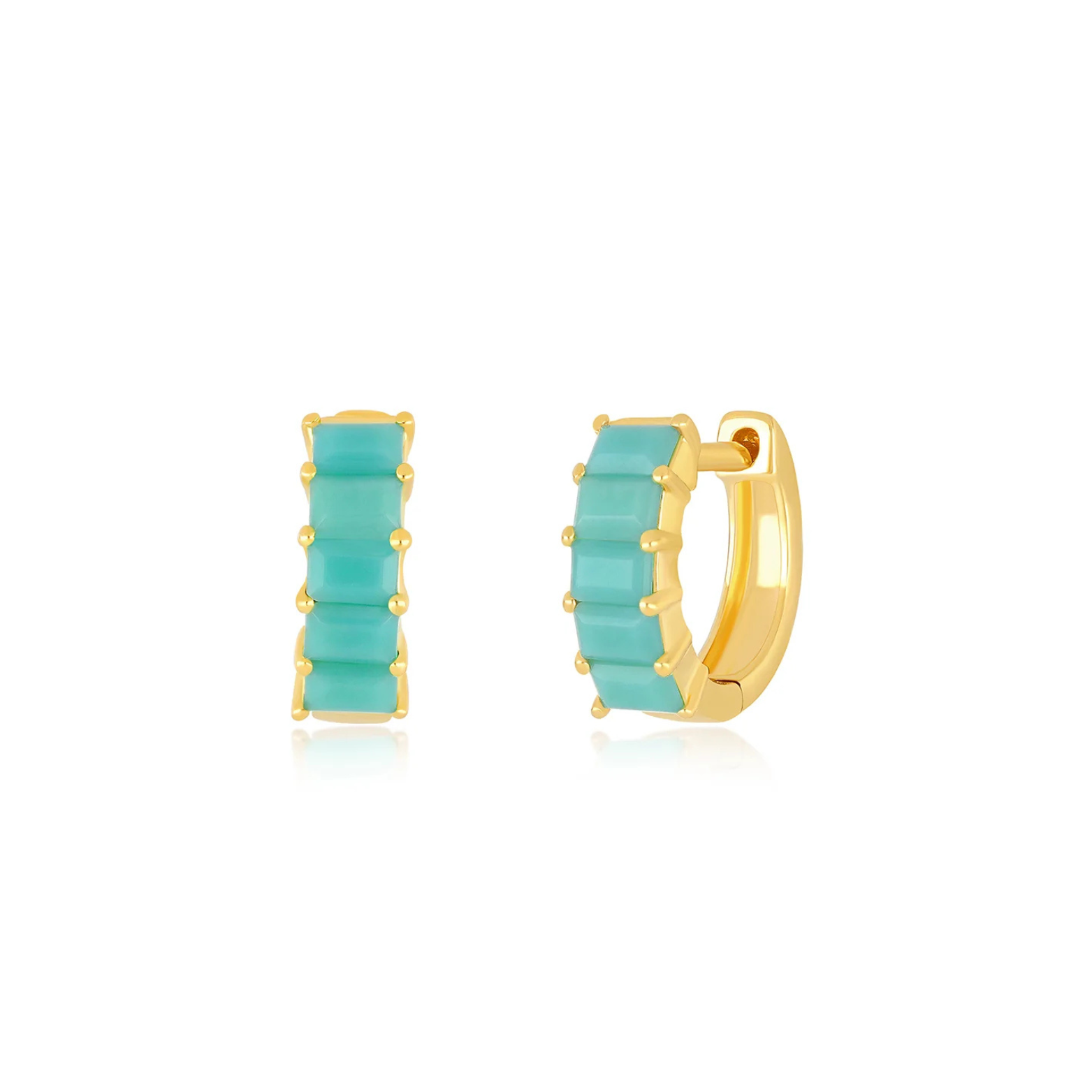 Prong Set Turquoise Baguette Mini Huggie Earrings