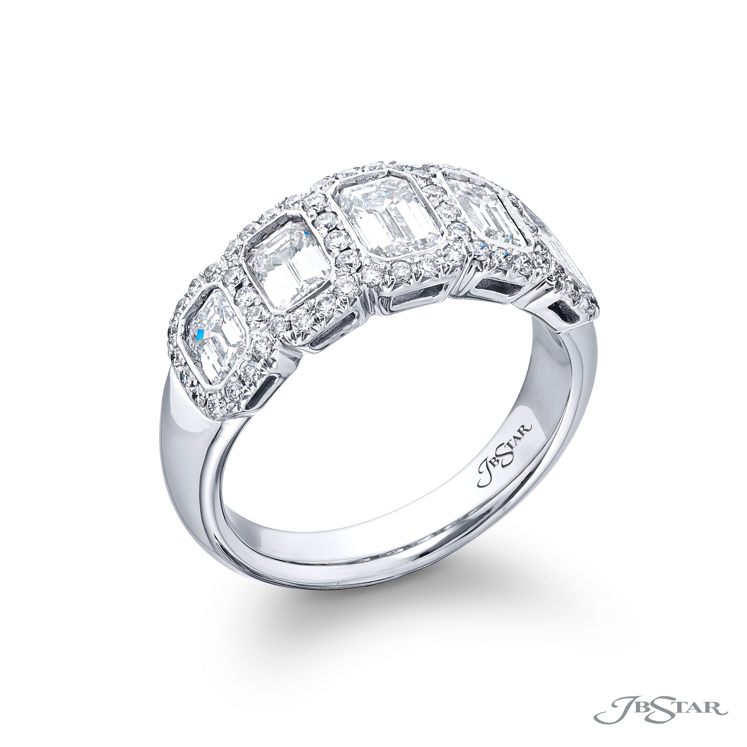 Bezeled Emerald Cut Diamond Band With Pave Diamonds