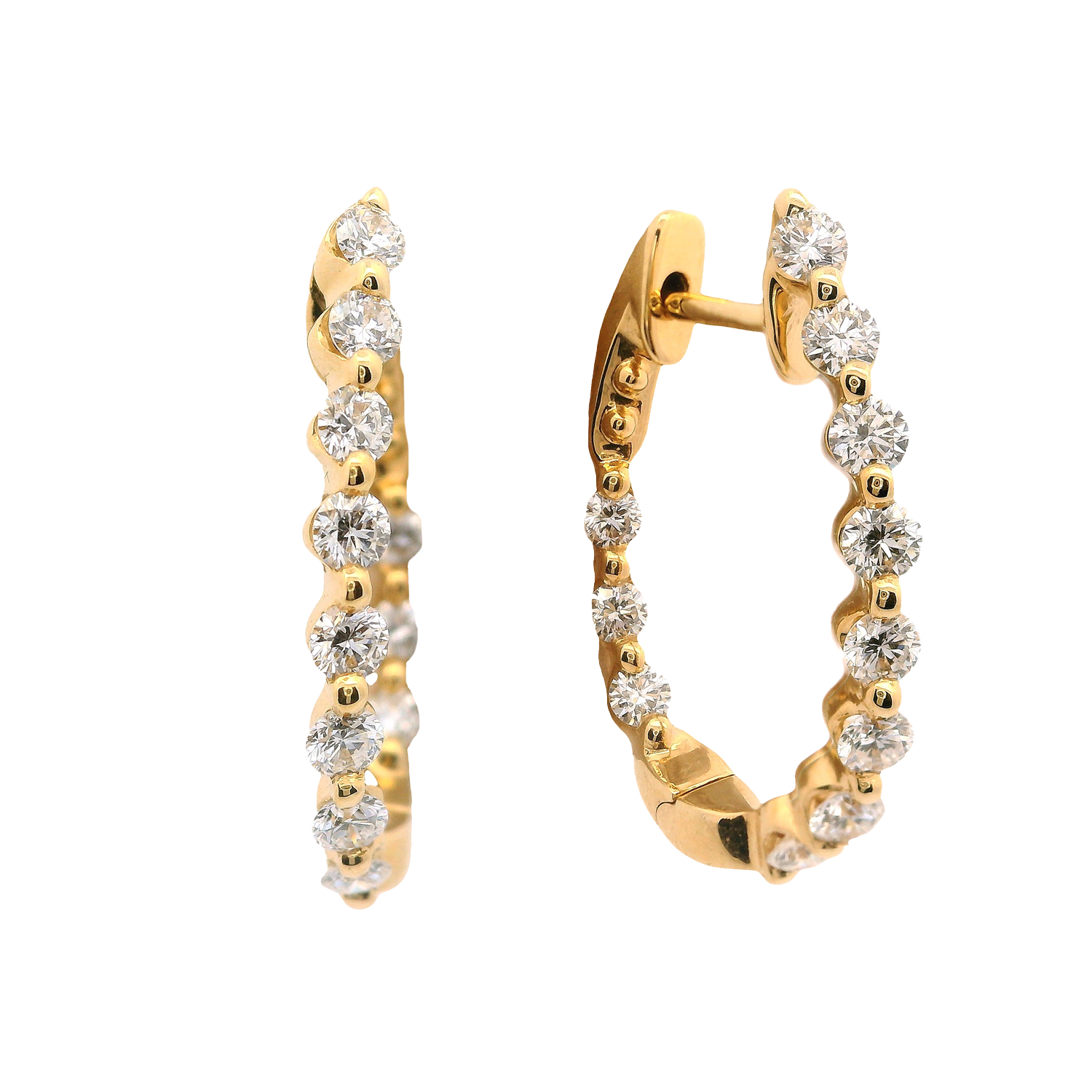 Inside-Outside Single Shared Prong Diamond Hoop Earrings