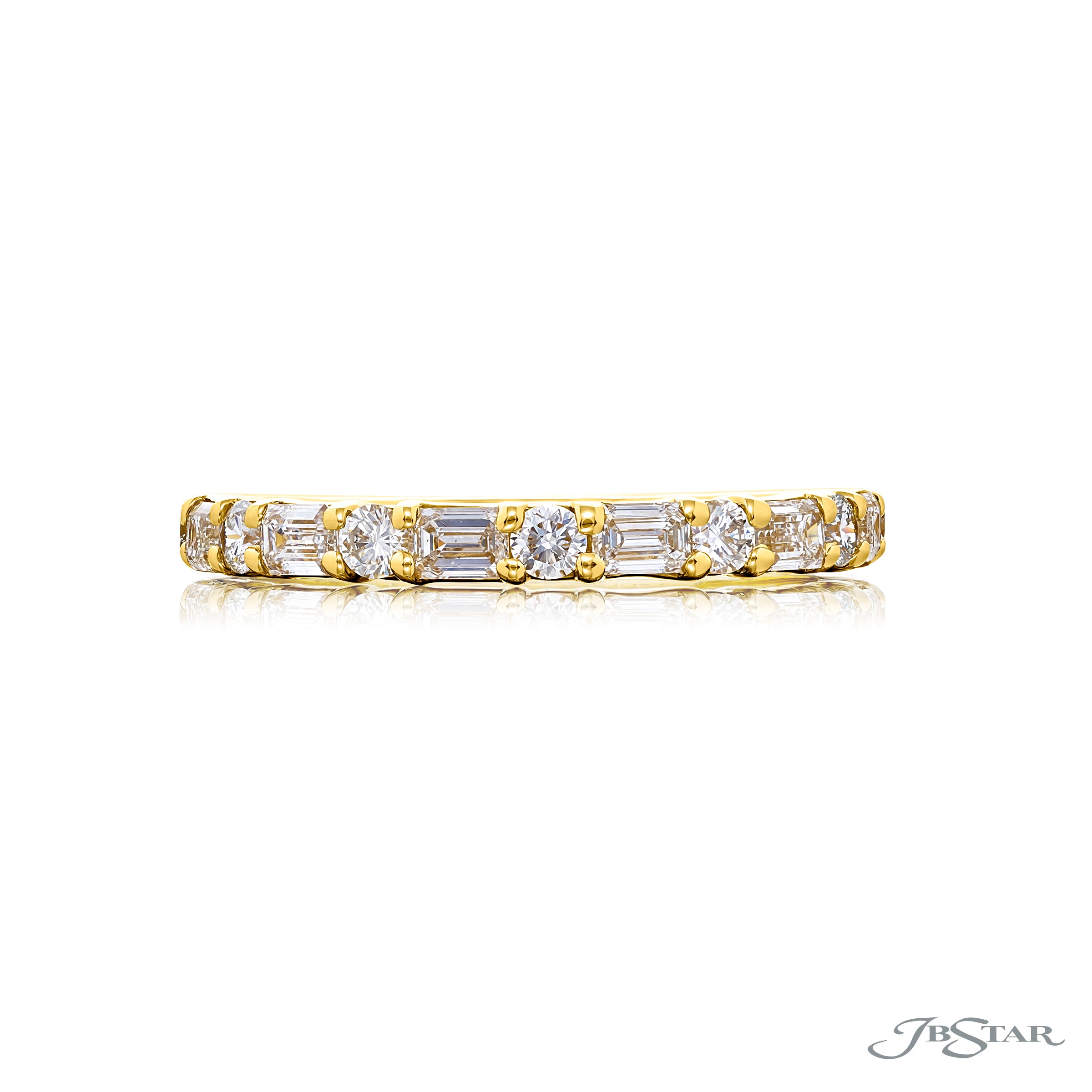 Alternating East-West Emerald Cut and Round Diamond Half-Band
