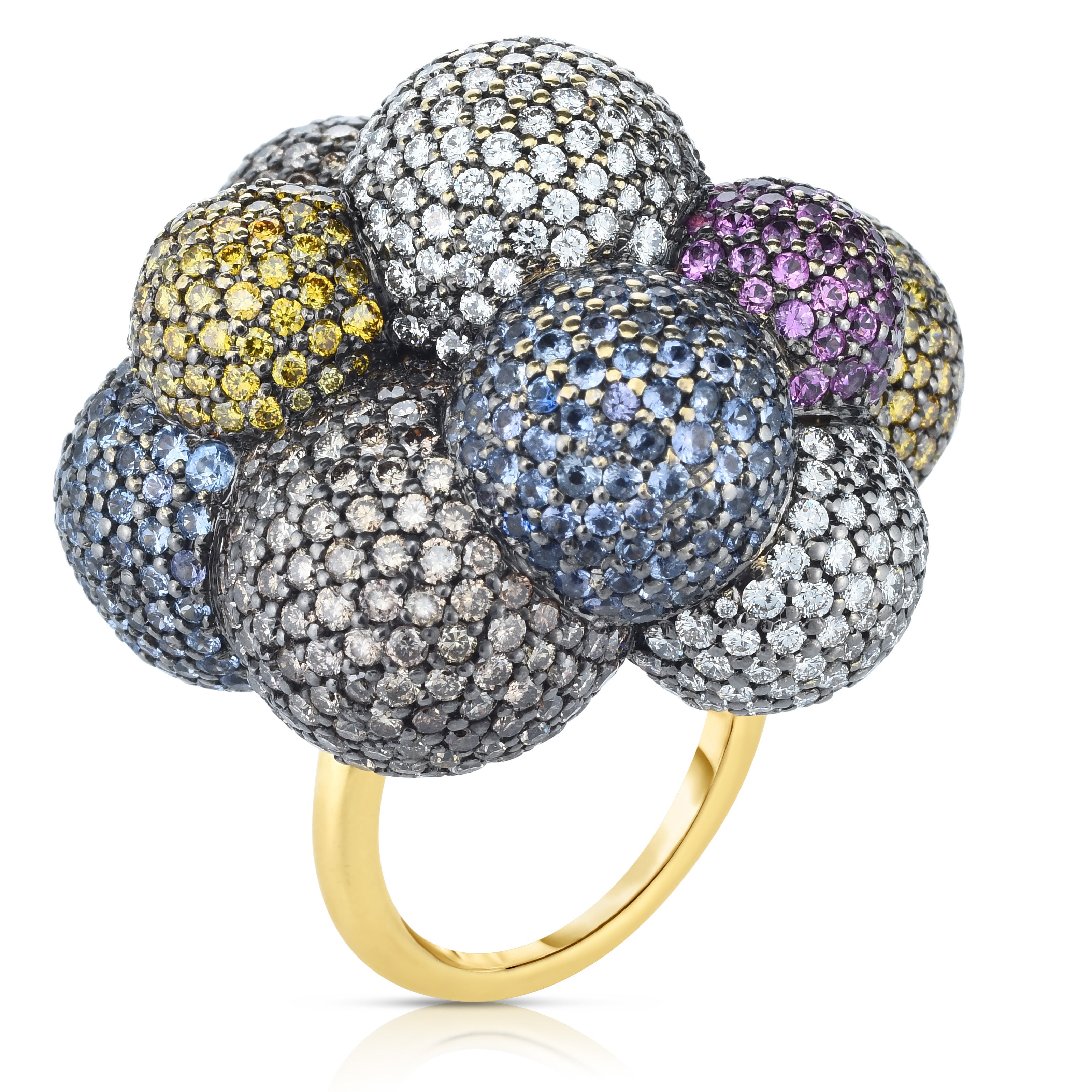 Multicolored Diamond and Sapphire Bead Bouquet Ring