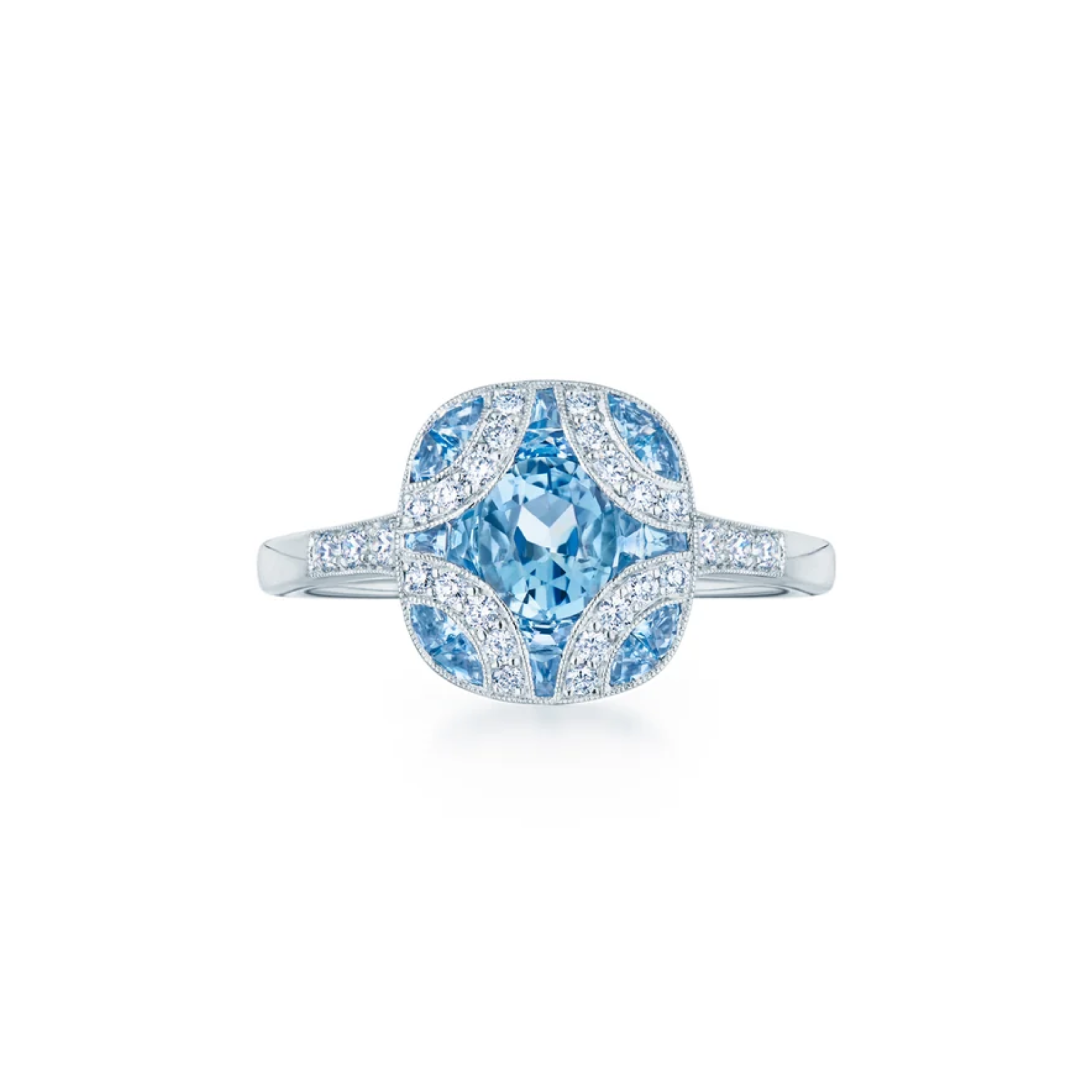 Small Ring with Aquamarines and Diamonds