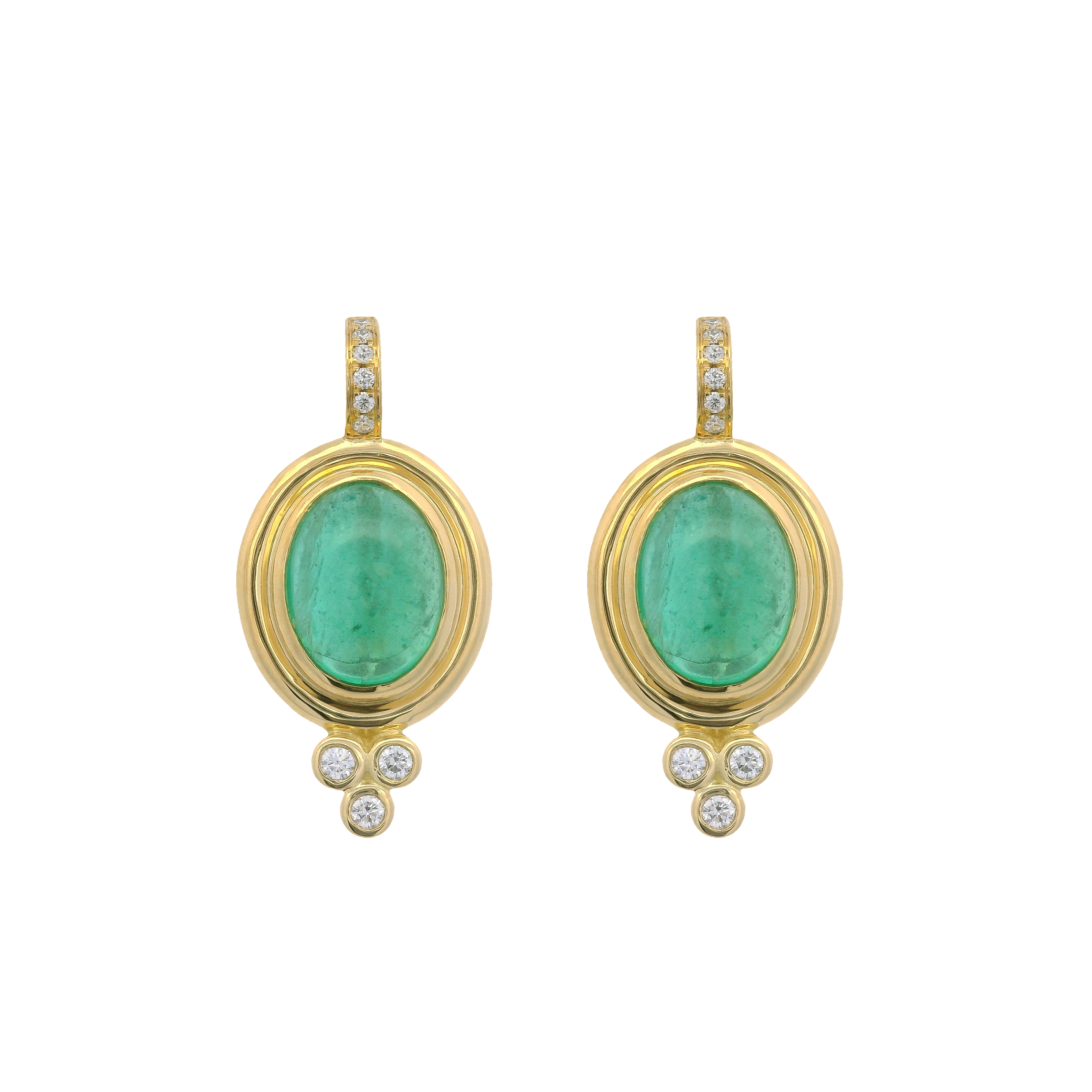Classic Emerald Temple Earrings with Diamond Trios