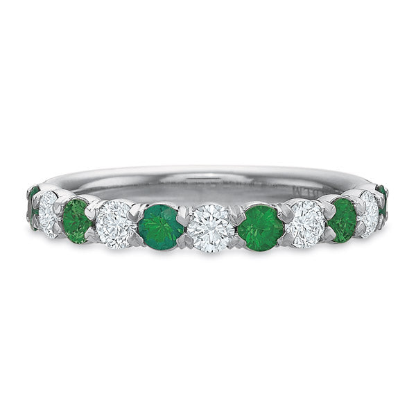 Silk Prong Alternating Diamond and Emerald Anniversary Band