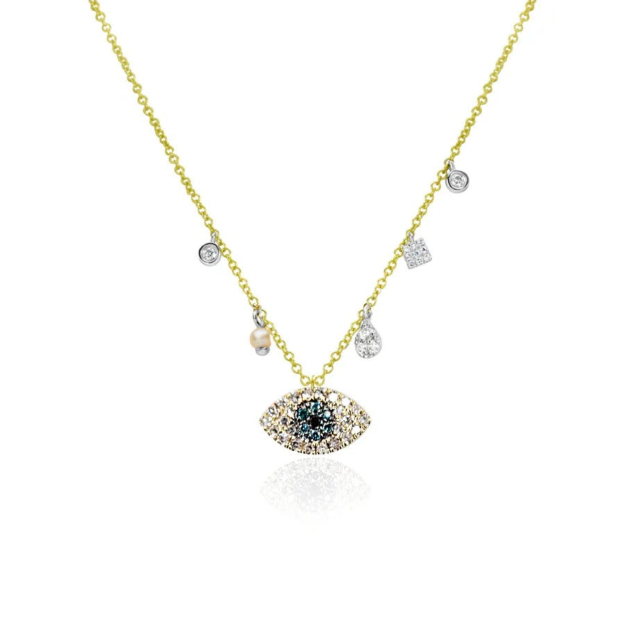 Diamond Blue and Black Diamond Evil Eye Necklace