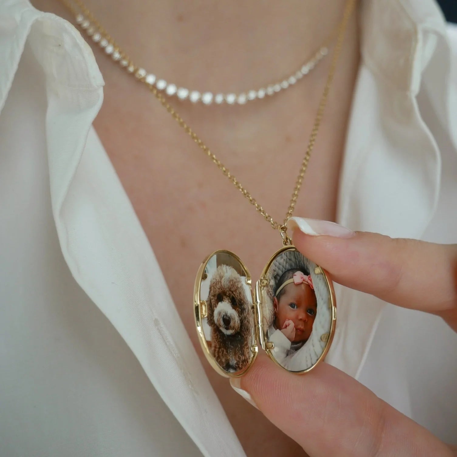 Gold and Diamond Oval Locket Necklace