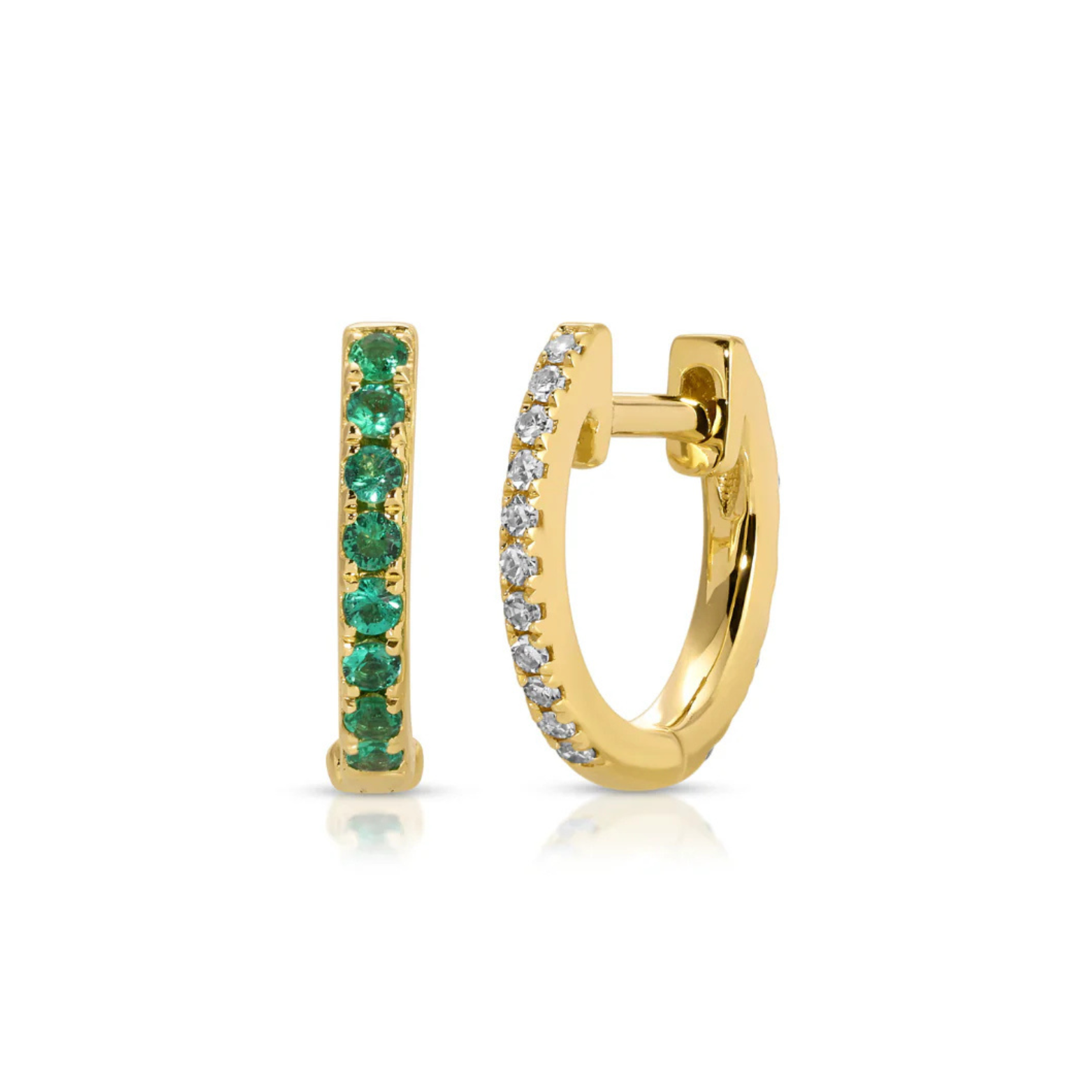 Reversible Diamond And Emerald Mini Huggie Earrings