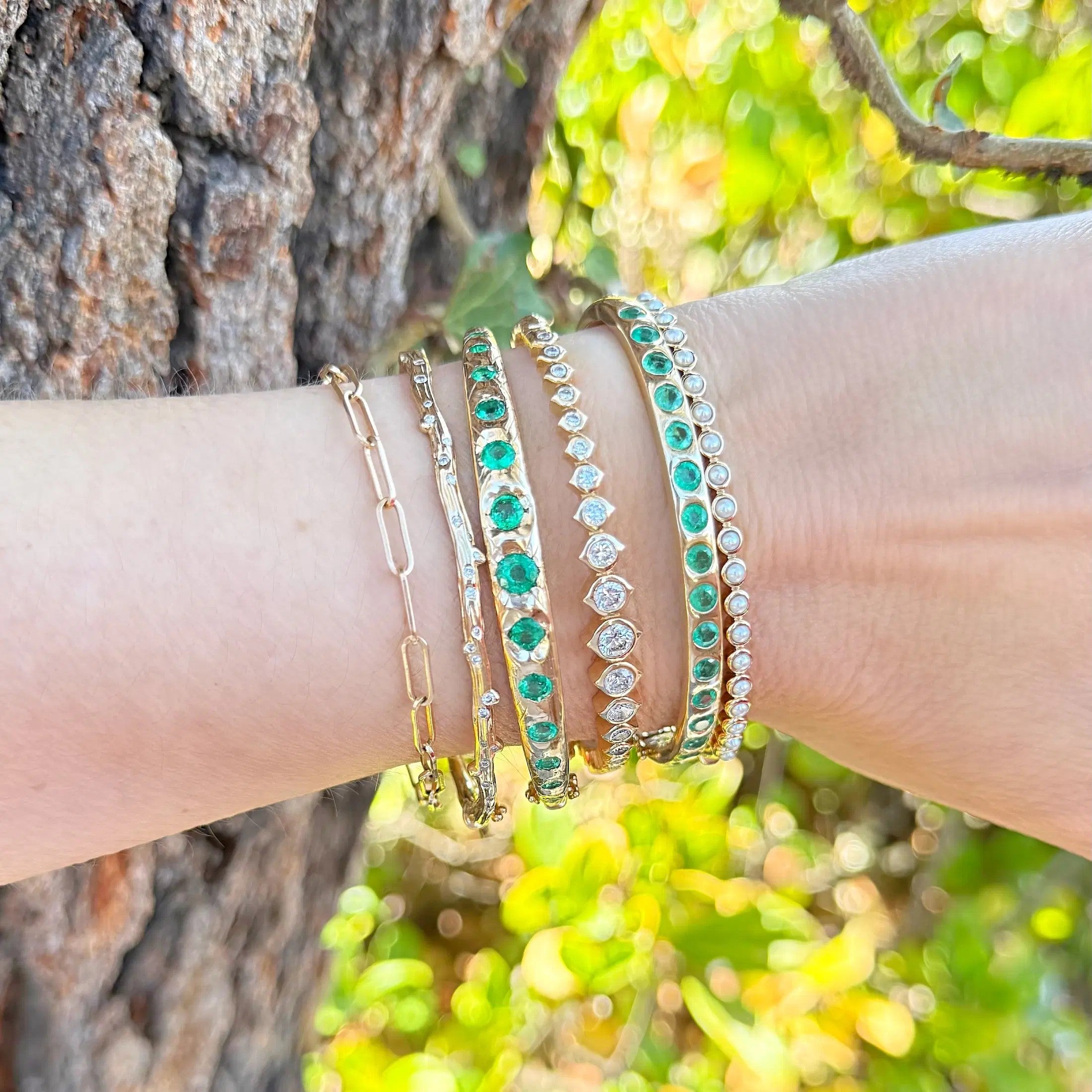 Classic Bezel Set Pearl Bangle