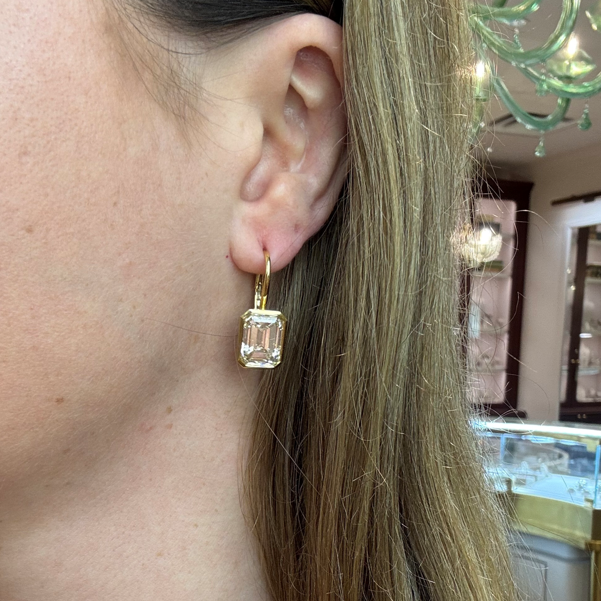 Emerald Cut Diamond Drop Earrings