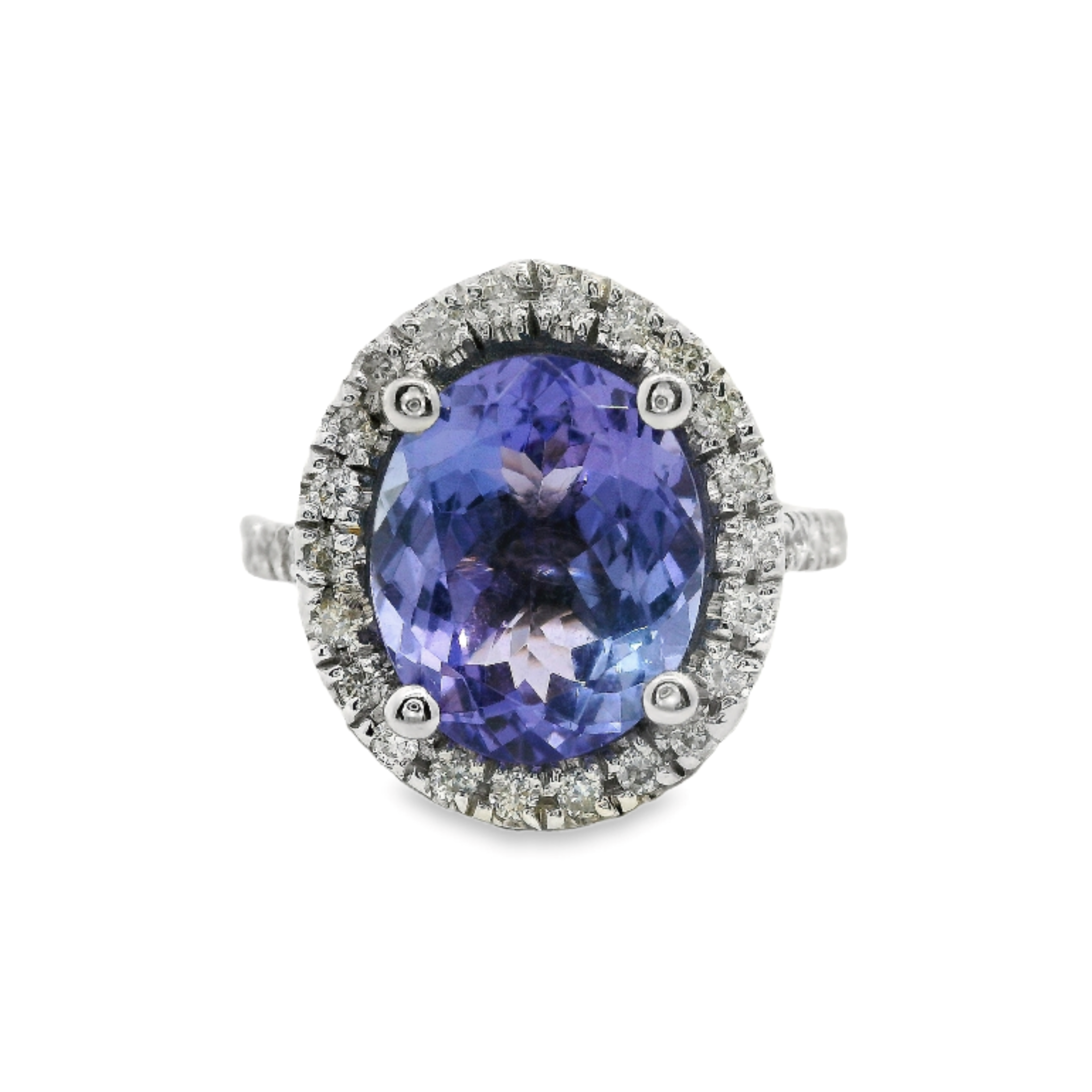 Vintage Tanzanite and Diamond Halo Ring