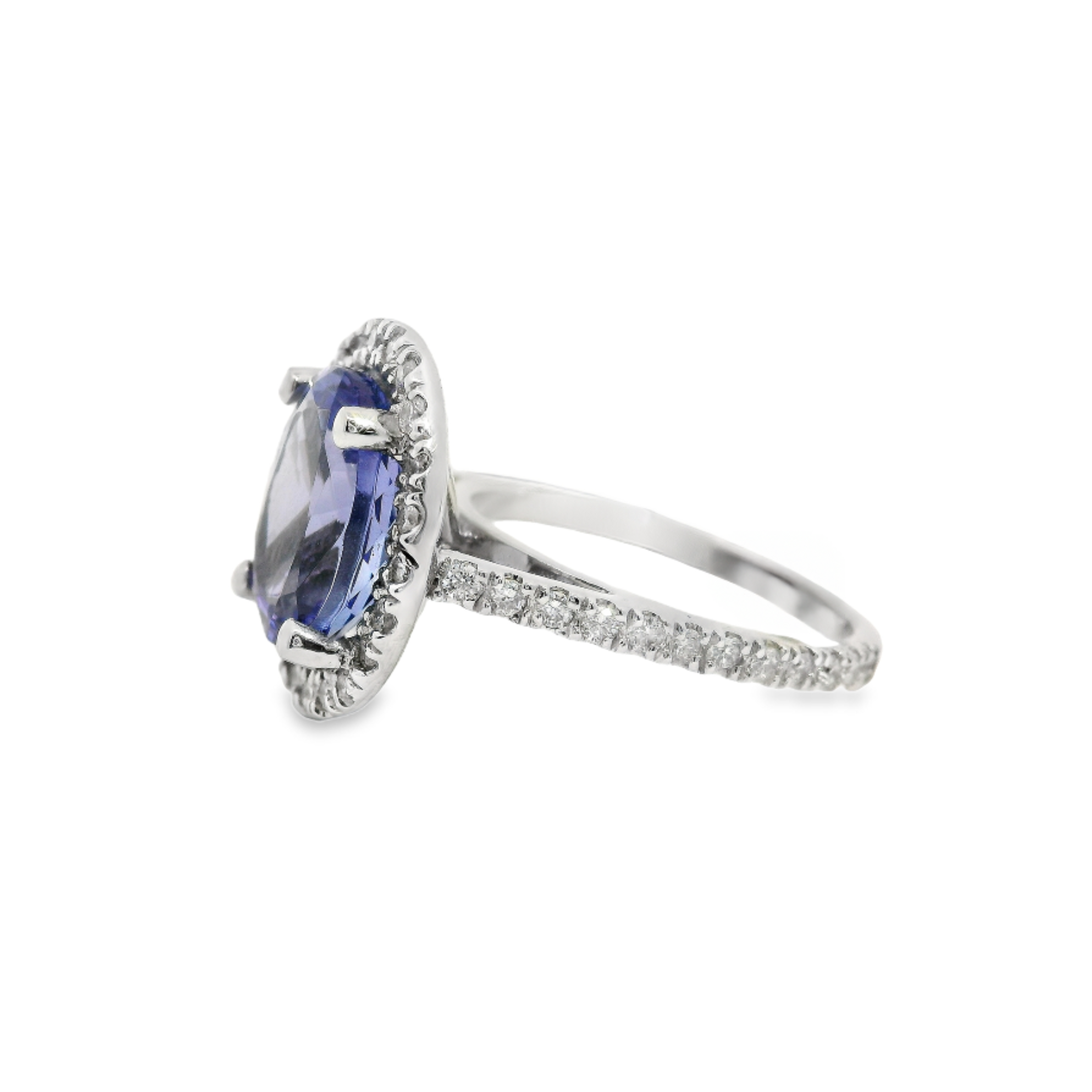 Vintage Tanzanite and Diamond Halo Ring