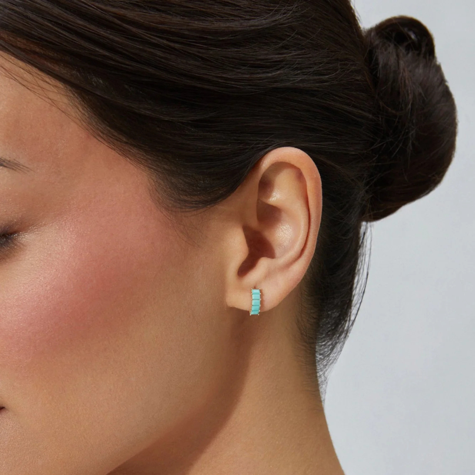 Prong Set Turquoise Baguette Mini Huggie Earrings