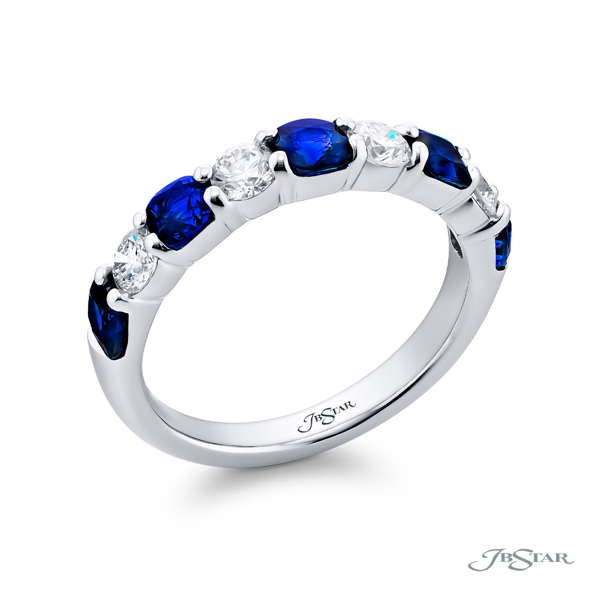 Alternating Cushion Sapphire and Round Diamond Half-Band