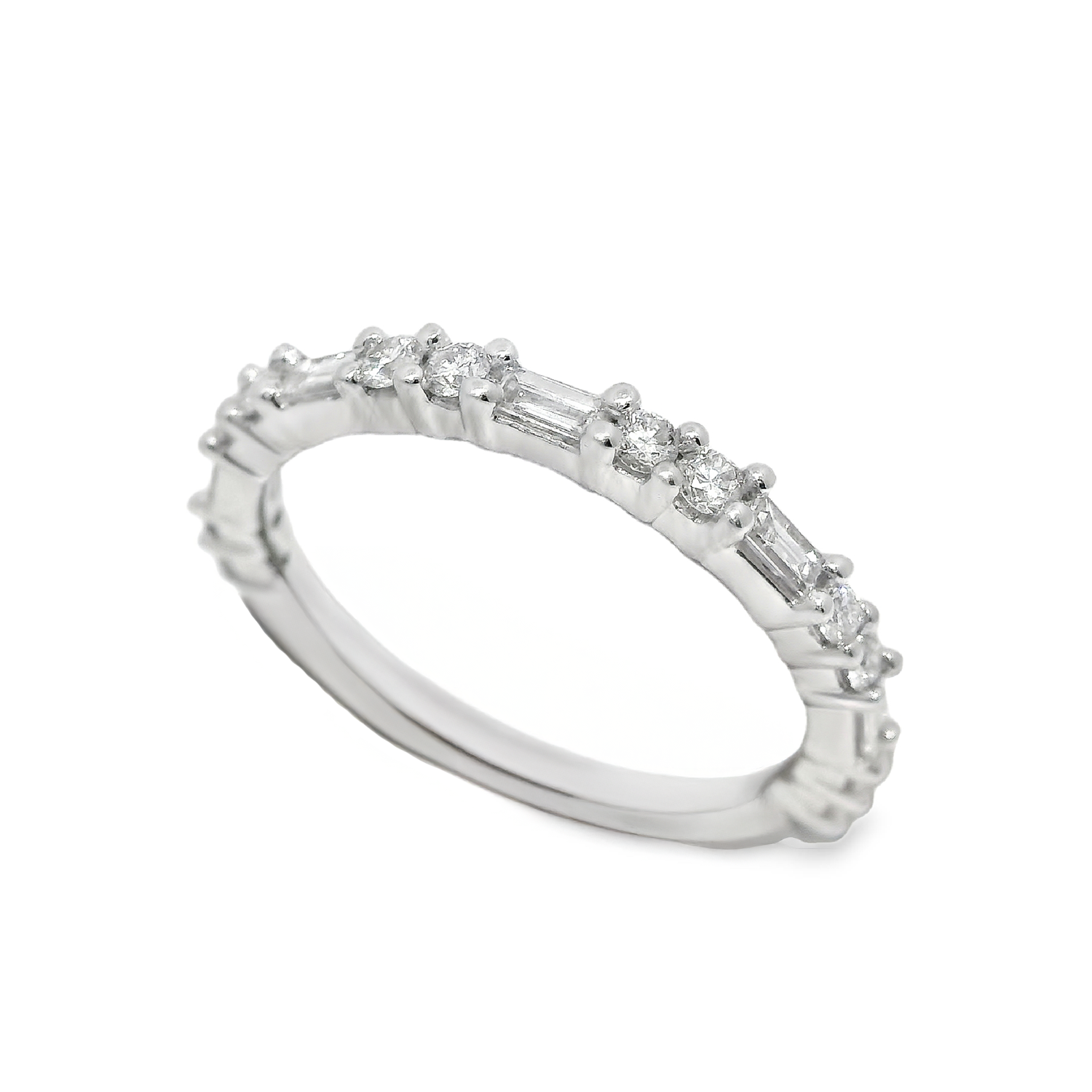 Alternating Two Round and One Emerald Cut Diamond Anniversary Band