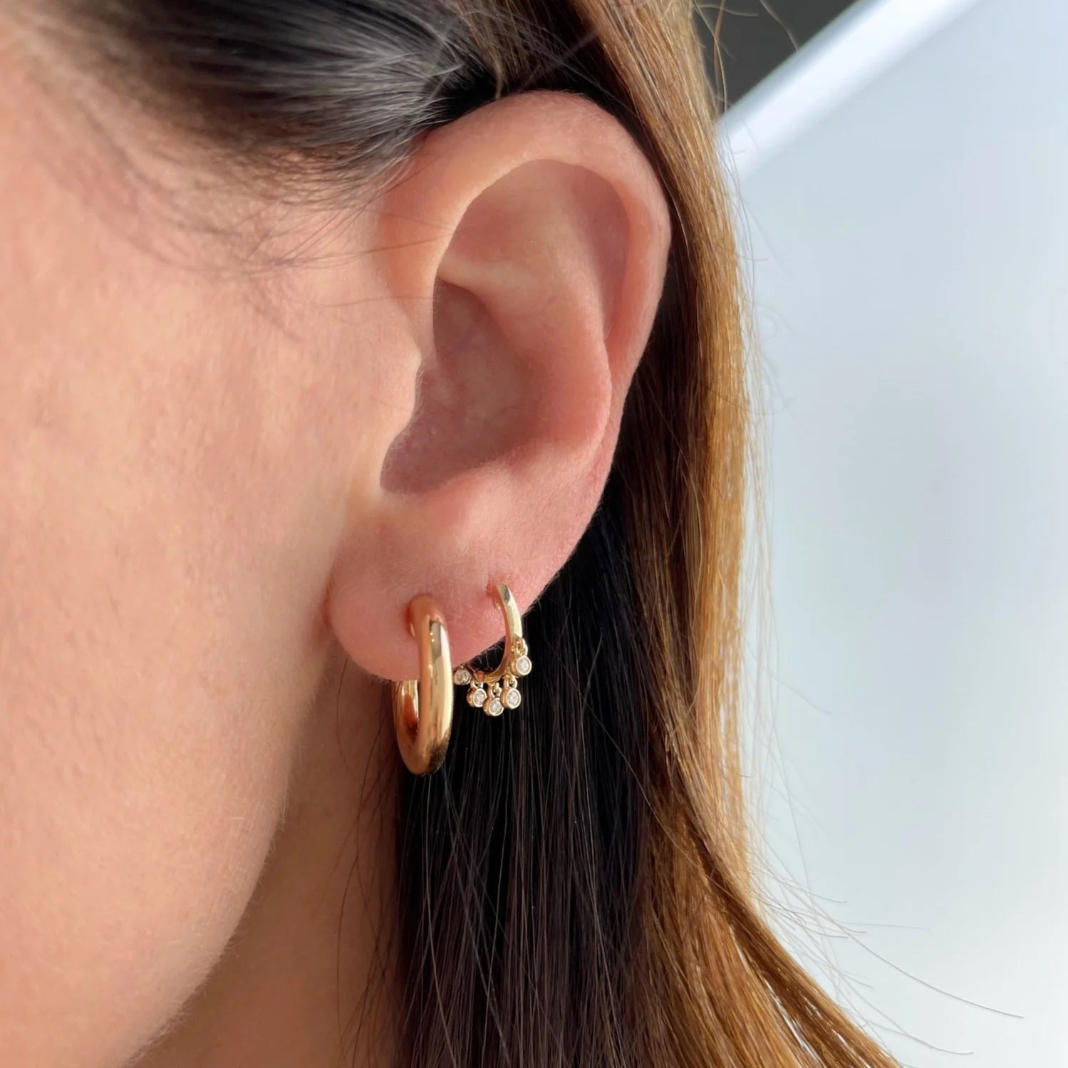 Diamond Bezel Shimmy Huggie Earring