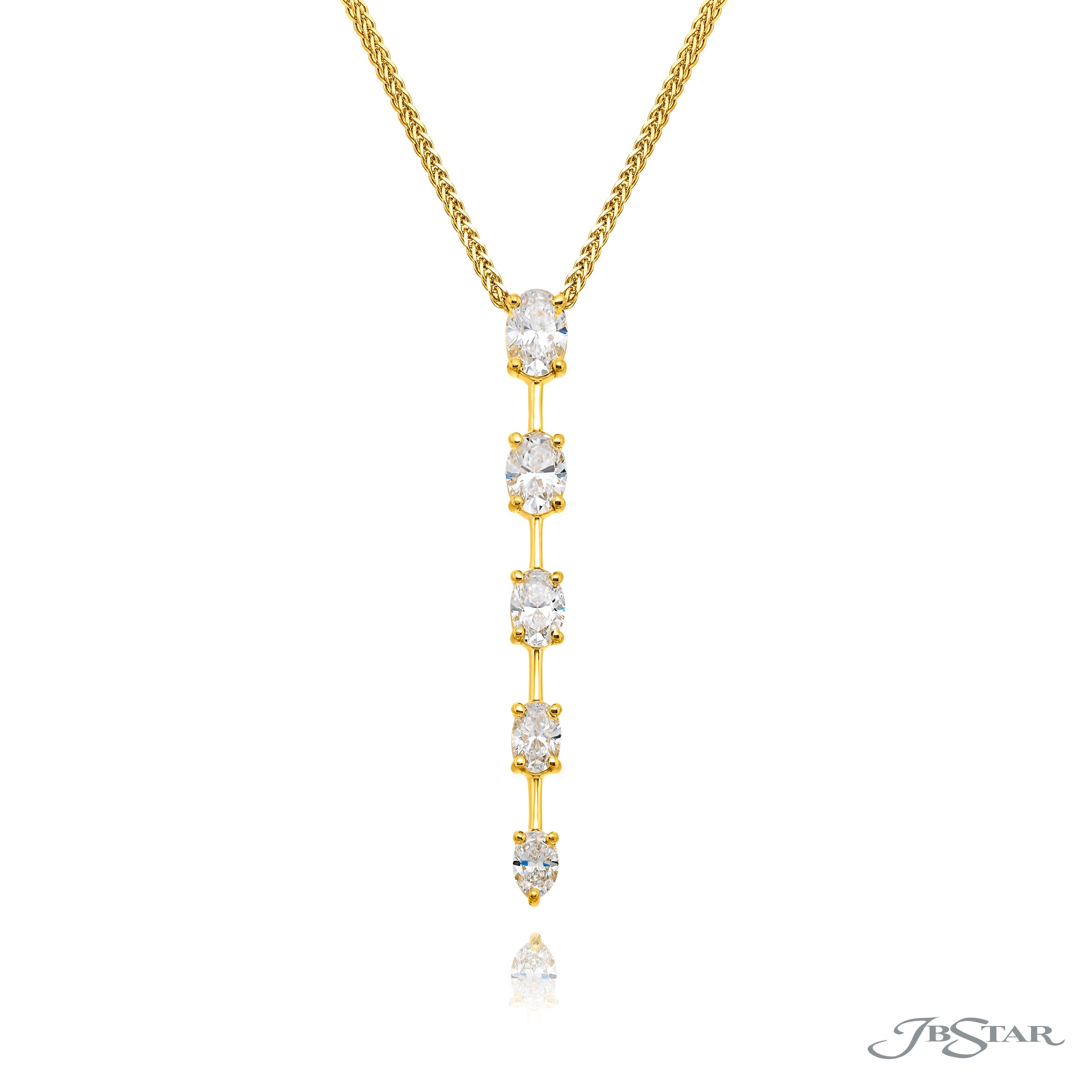Five Oval Diamond Drop Pendant Necklace