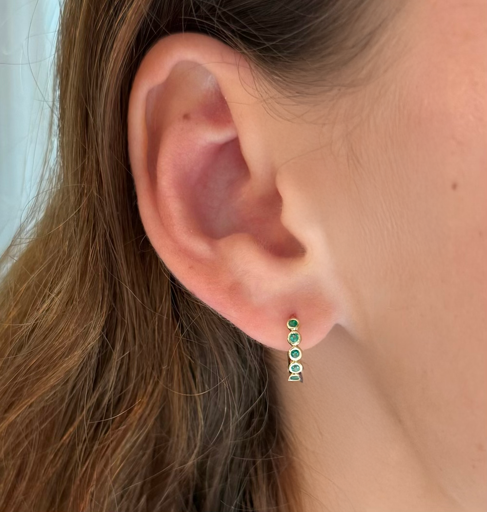 Round Emerald Huggie Hoops