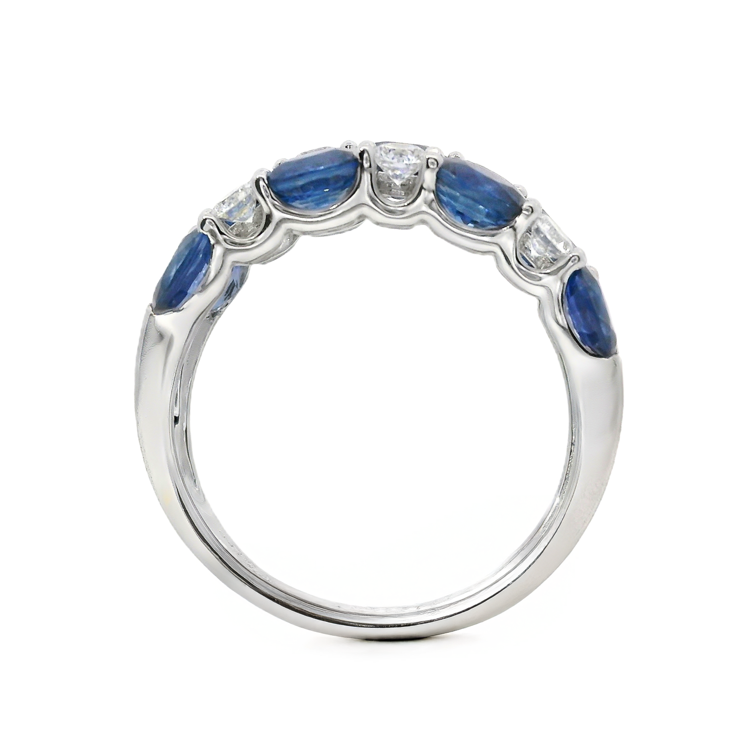 Alternating Oval Sapphire and Diamond Three-Row Band
