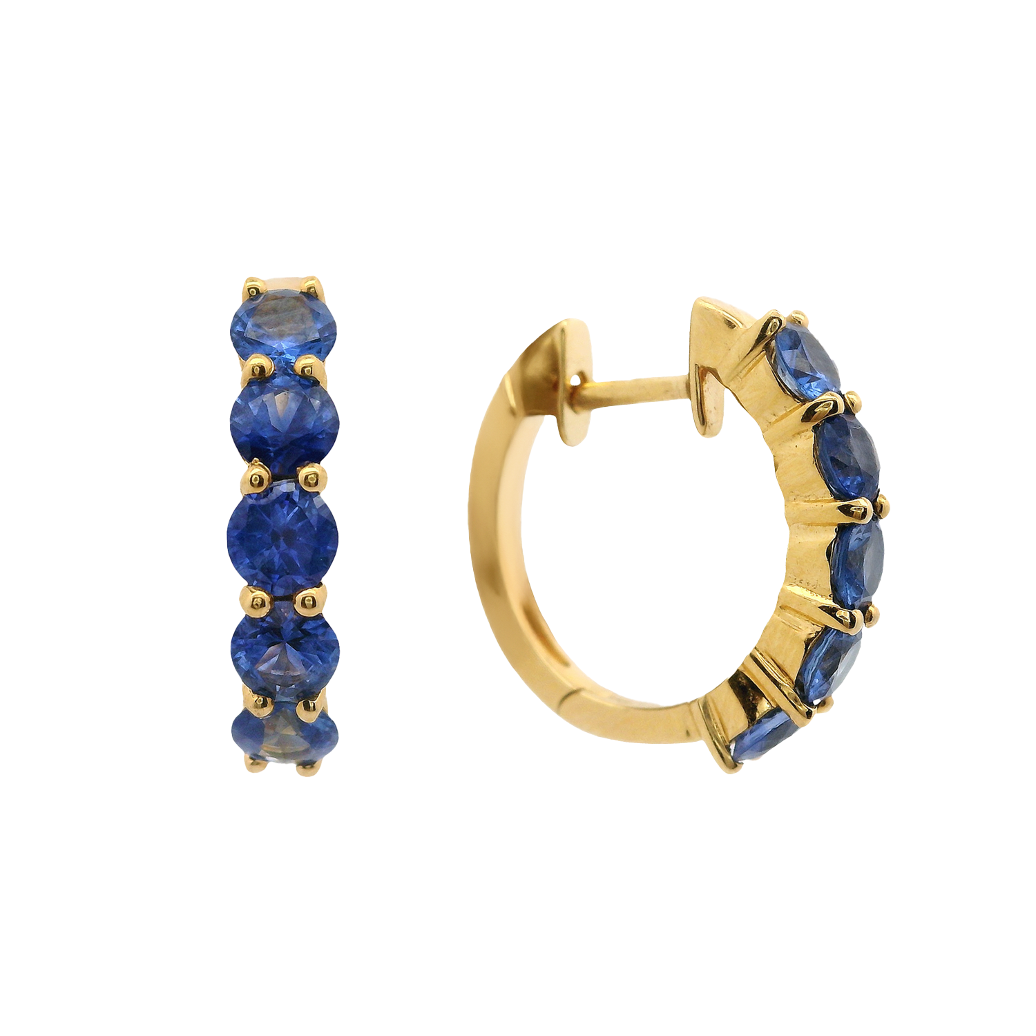 Round Blue Sapphire Huggie Hoop Earrings