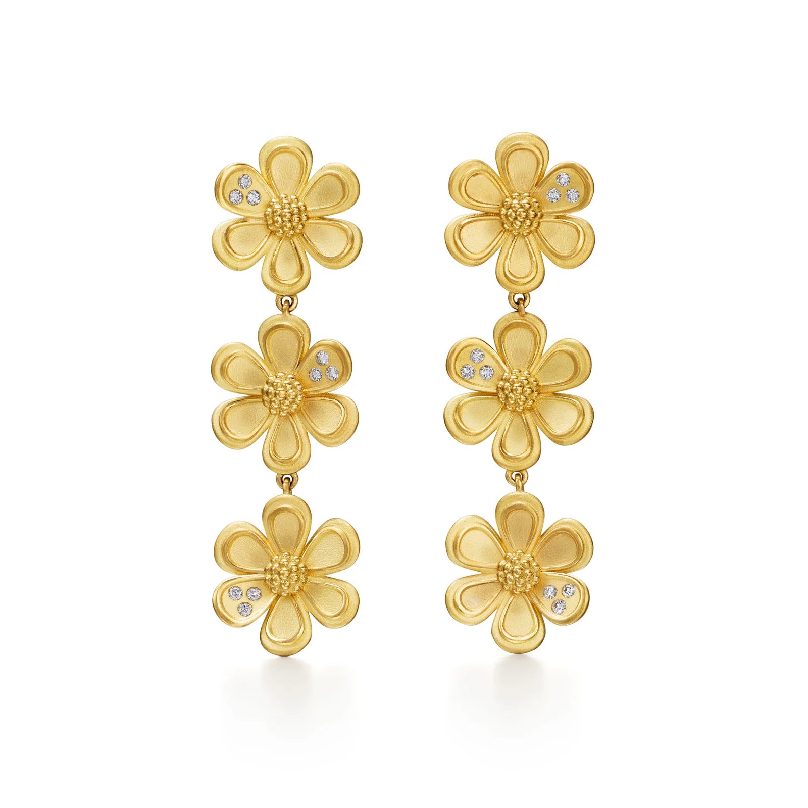 Golden Flower Triple Drop Earrings