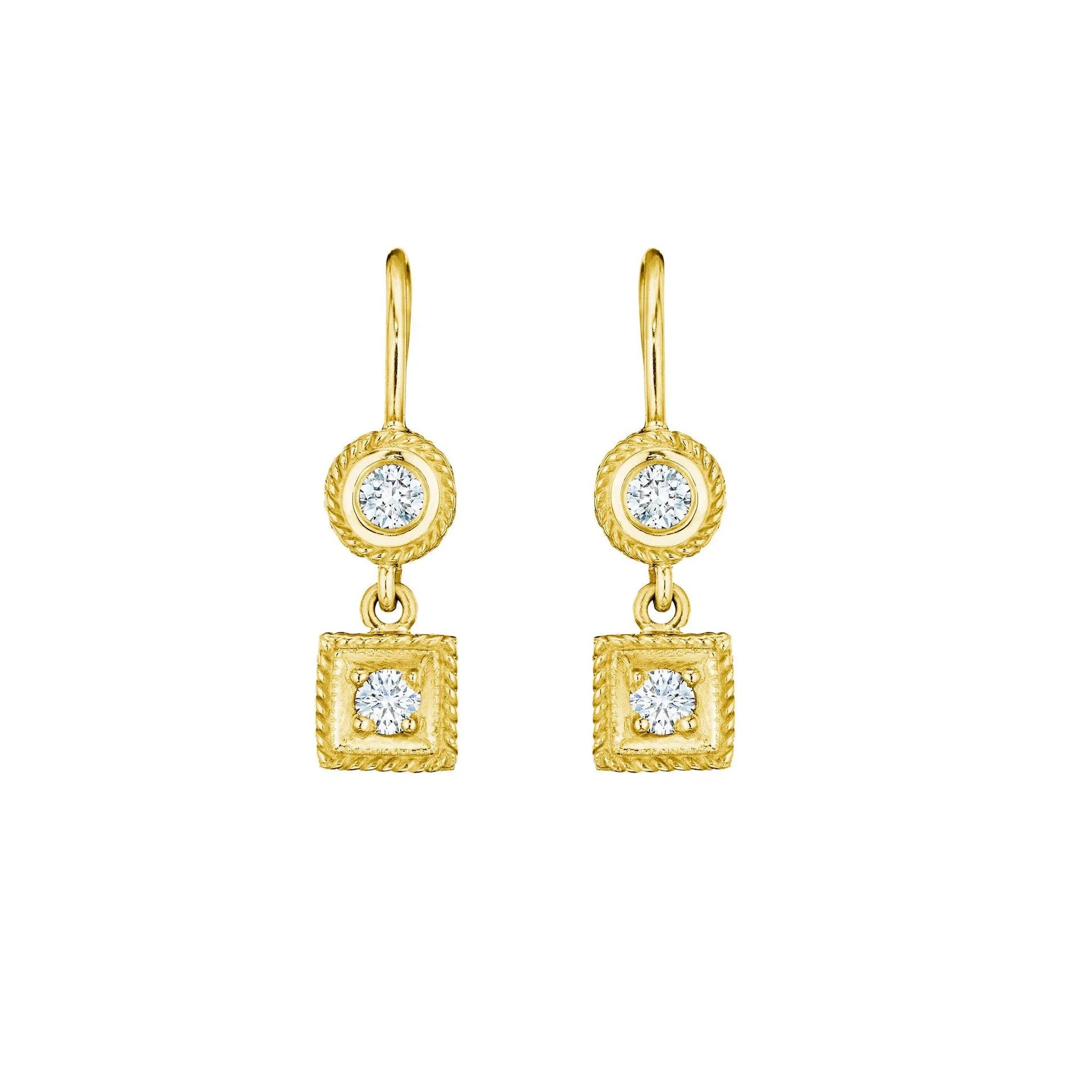 Engraved Classic Round & Square Diamond Earrings