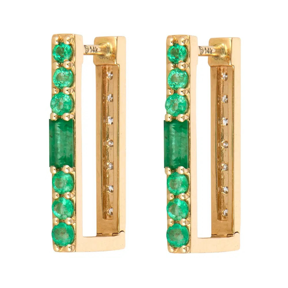 Emerald and Diamond Two-Sided Rectangular Hoops