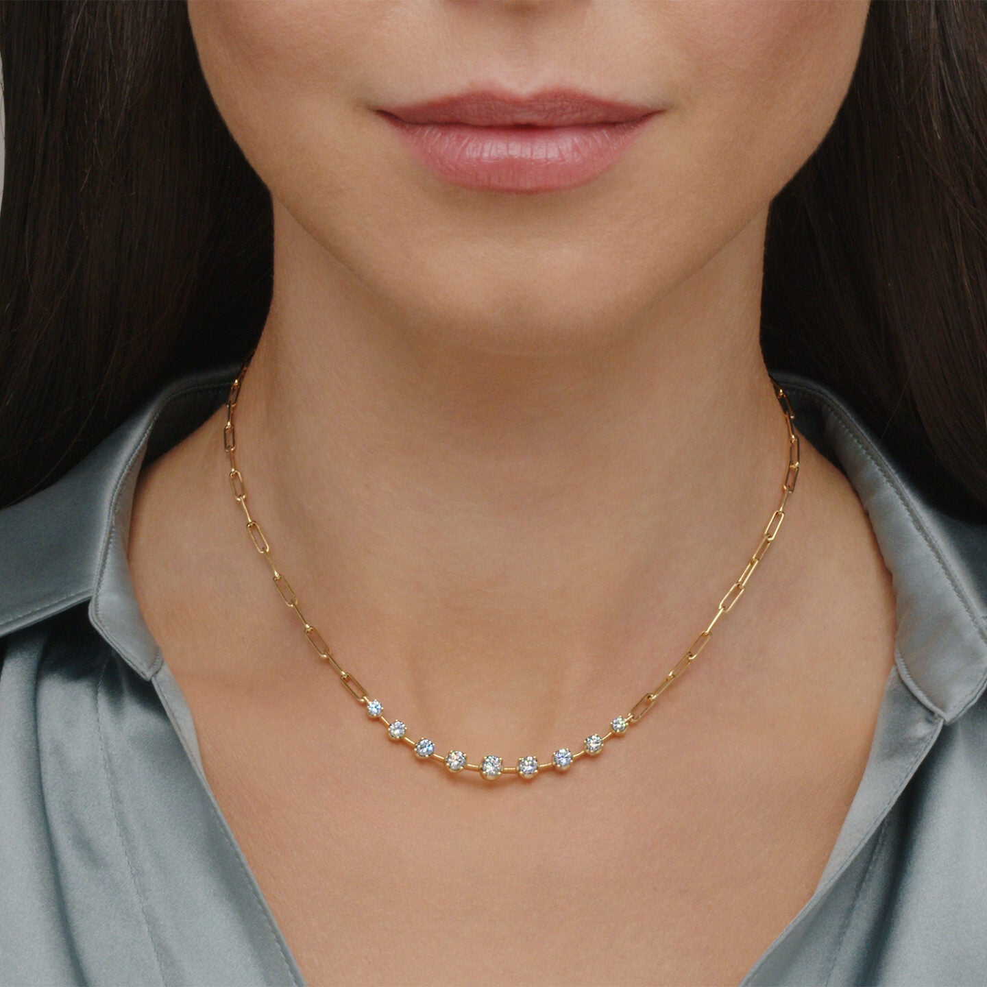 Starry Night Necklace with Diamonds and a Paperclip Chain