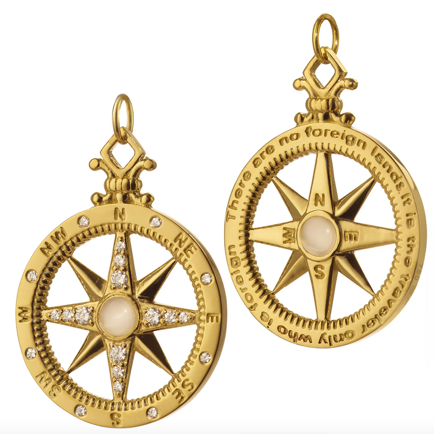 "Adventure" Compass Charm with Diamonds