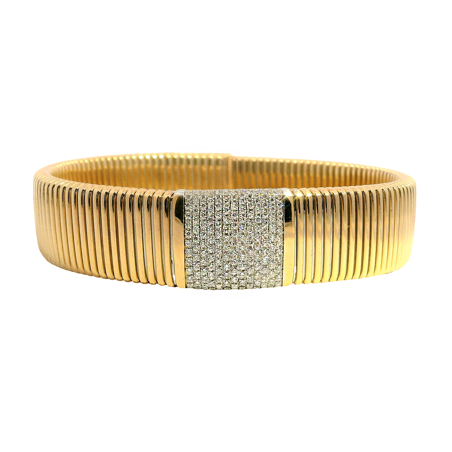 Tubogas Cuff Bracelet with Pavé Diamond Center