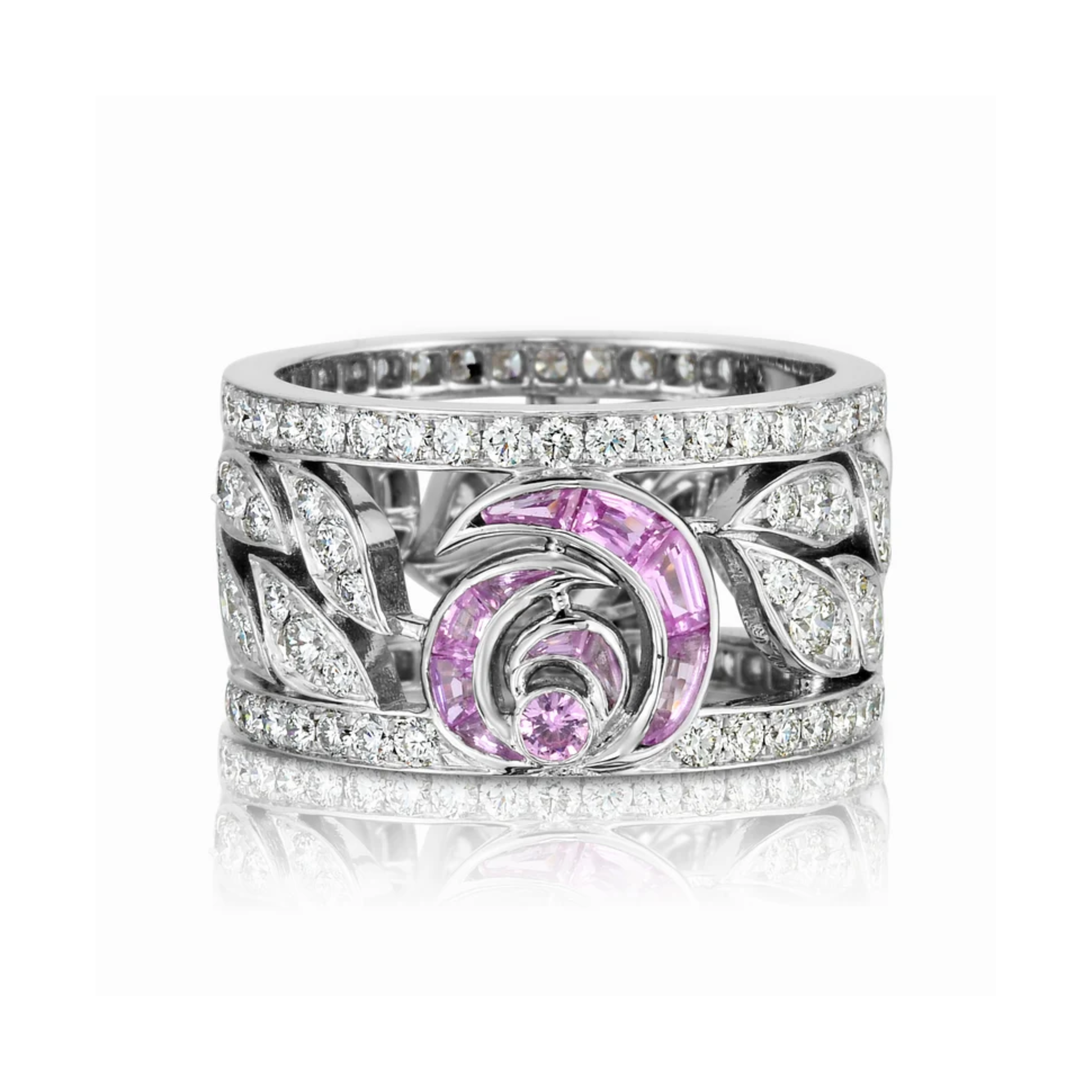 Pink Sapphire & Diamond Swirl Band