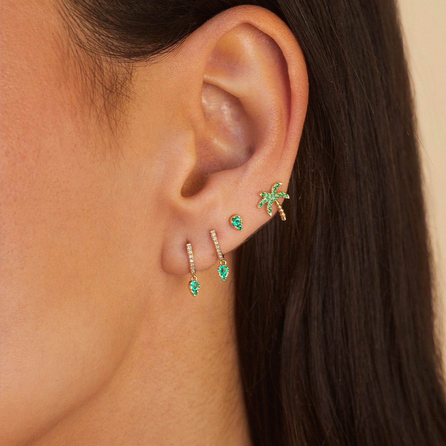 Emerald Teardrop Diamond Mini Huggie Earrings