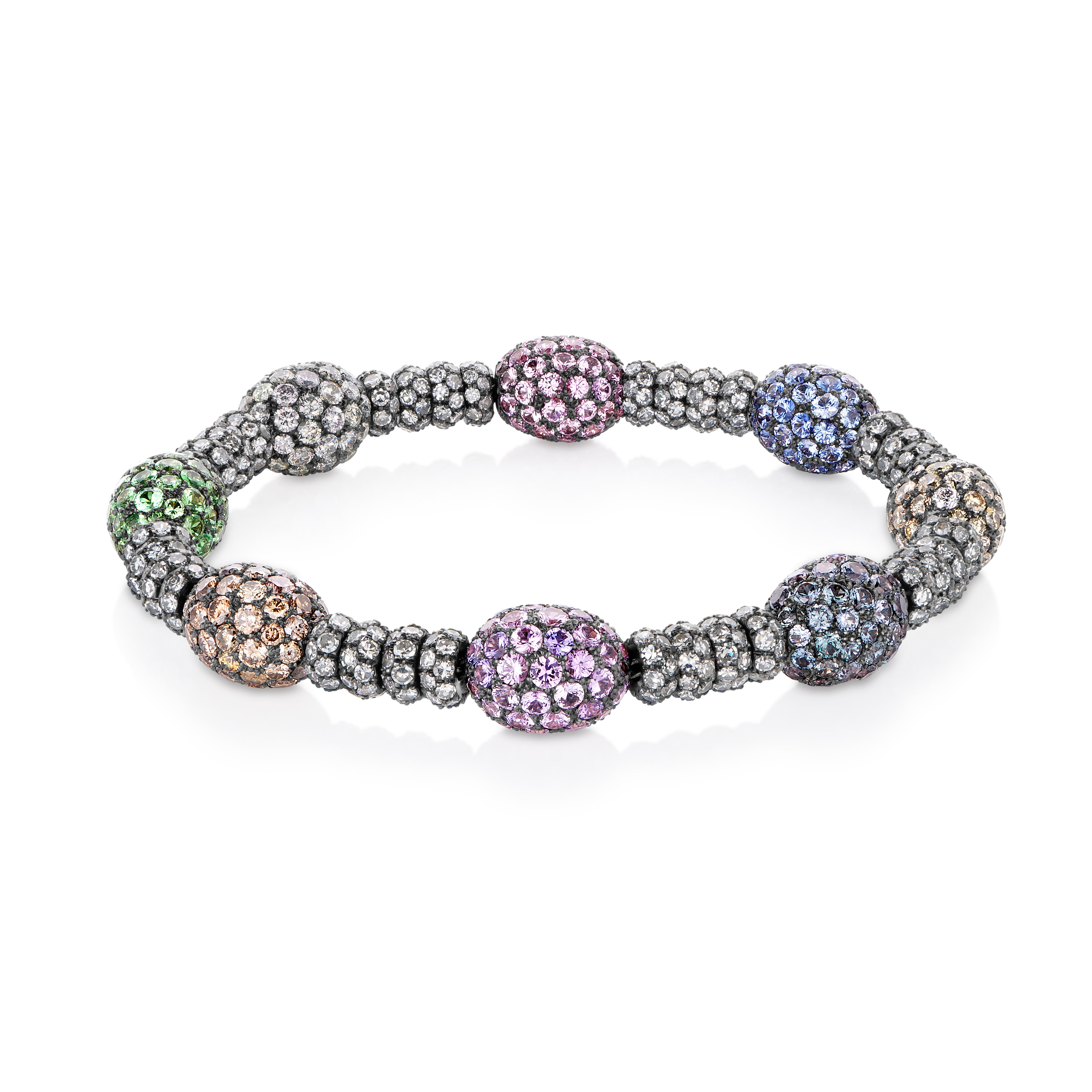 Multicolored Stone and Diamond Bead Bracelet