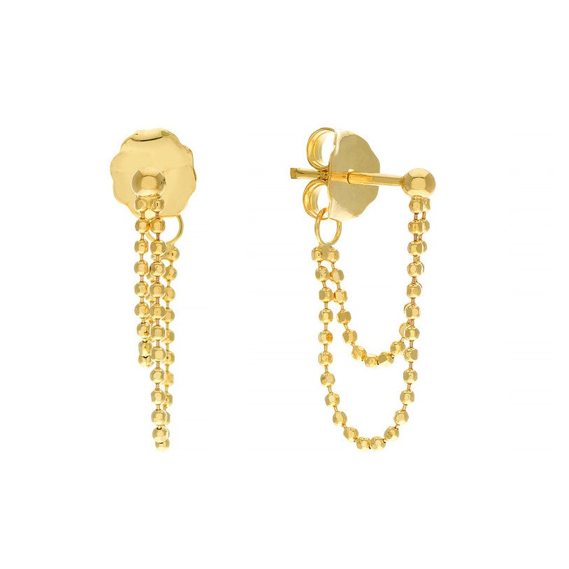 Diamond-Cut Bead Chain Duo Huggie Earrings