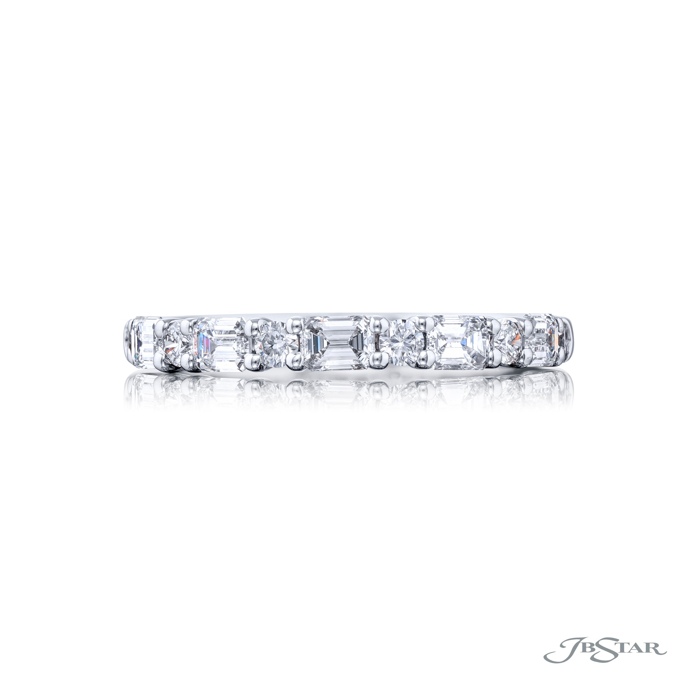 Alternating East-West Emerald Cut and Round Diamond Half-Band