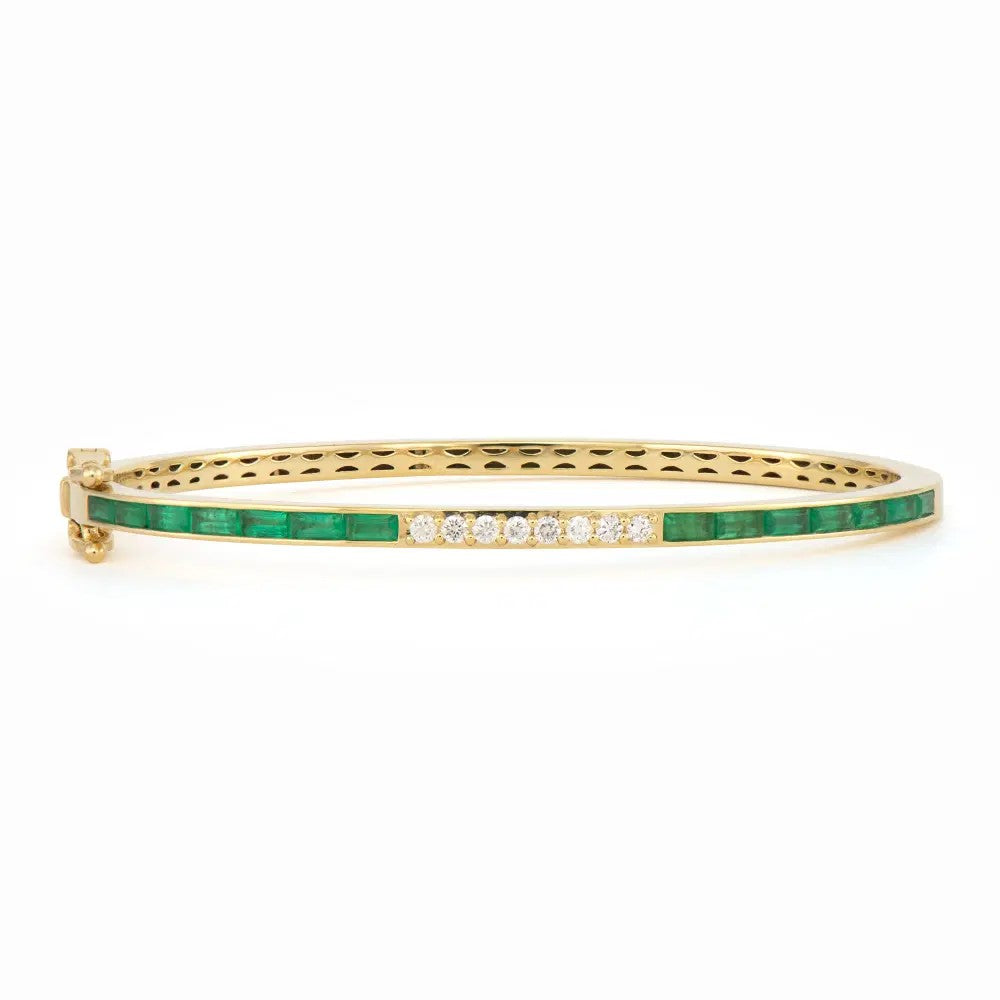 Classic Emerald and Diamond Baguette Bangle