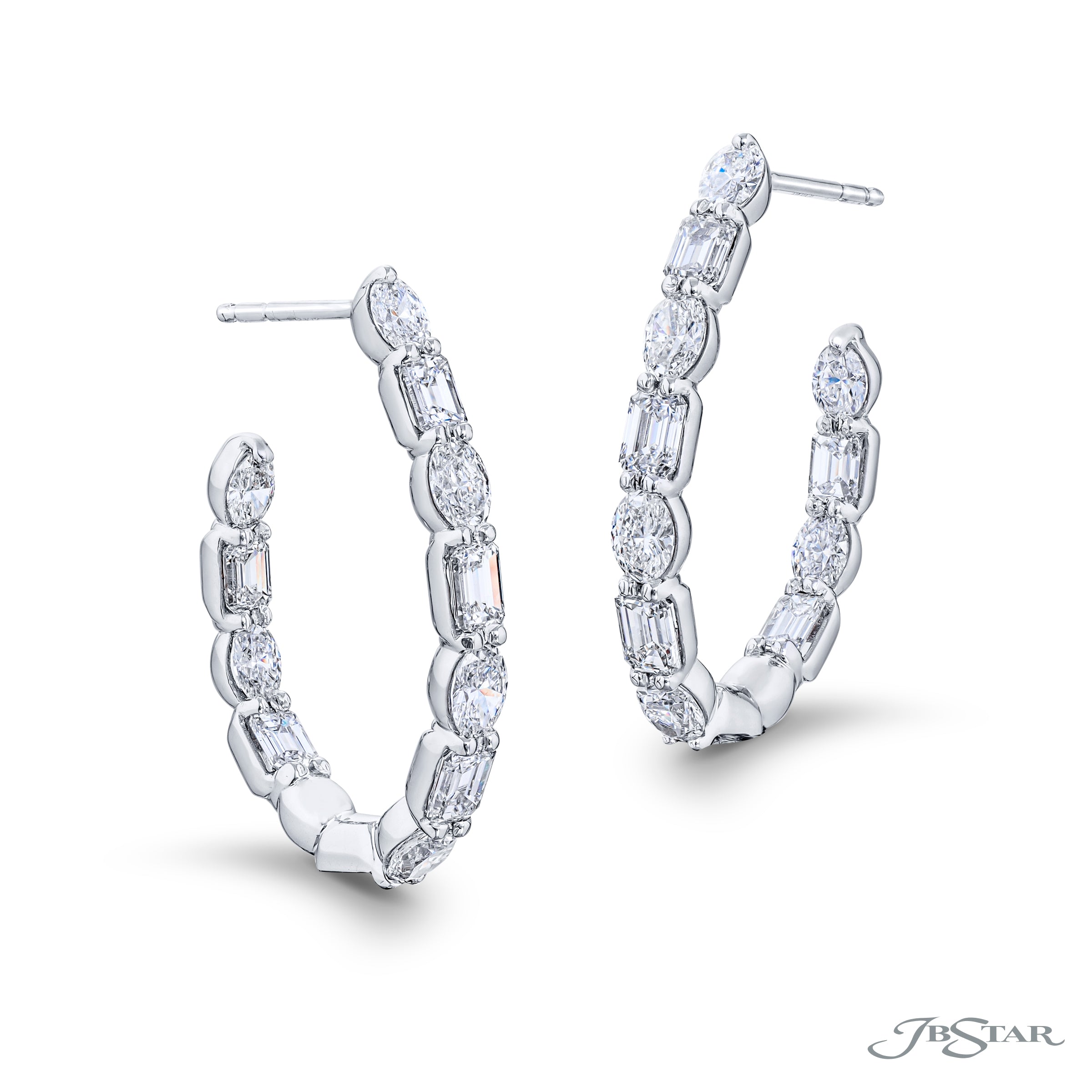 Oval and Emerald Cut Open Hoop Earrings