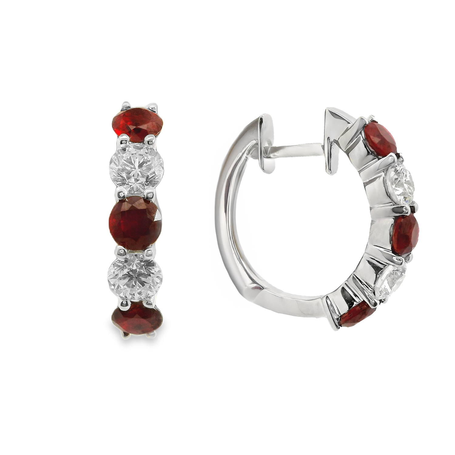 Alternating Round Ruby and Diamond Hoop Earrings