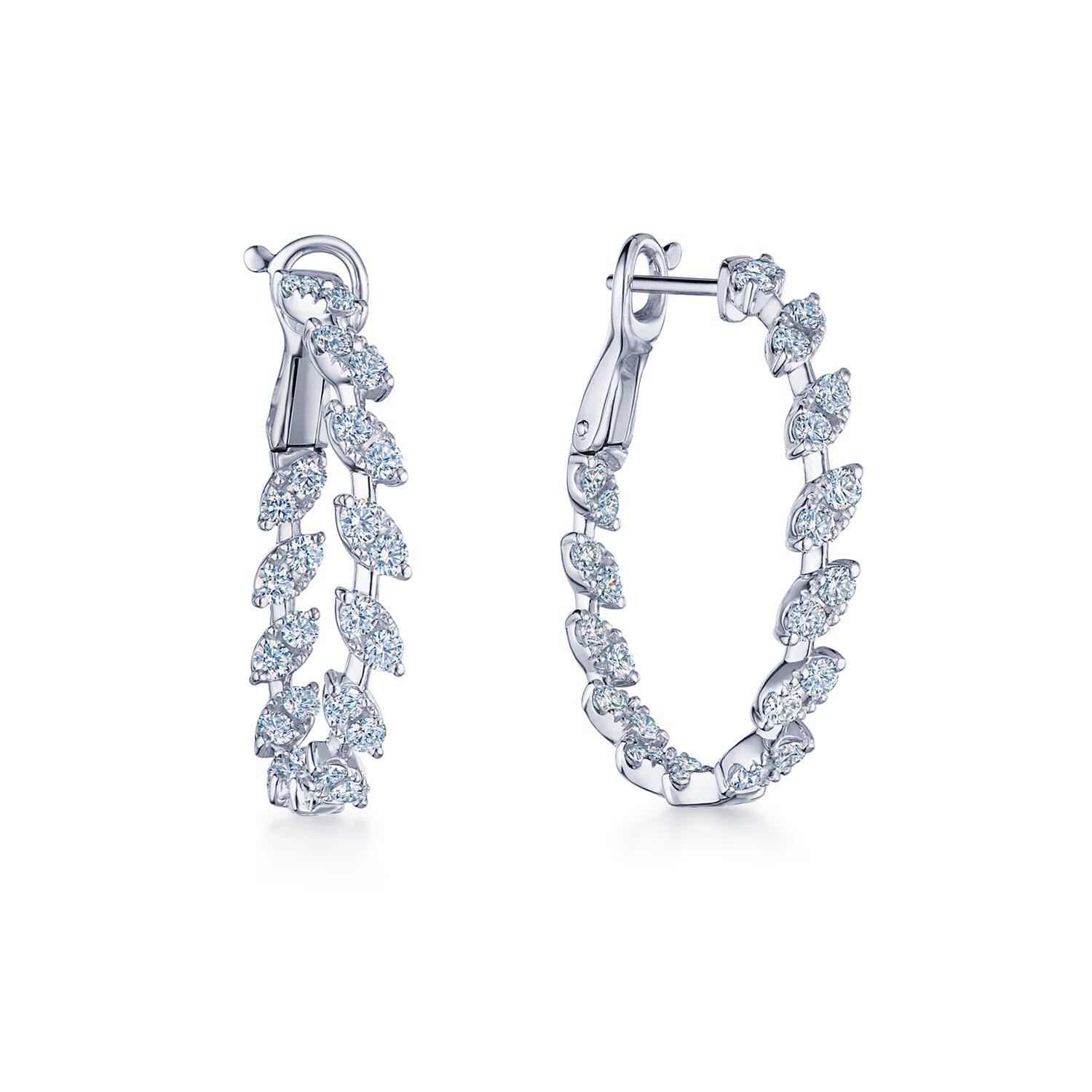 Sunburst Round Diamond Marquise Hoop Earrings