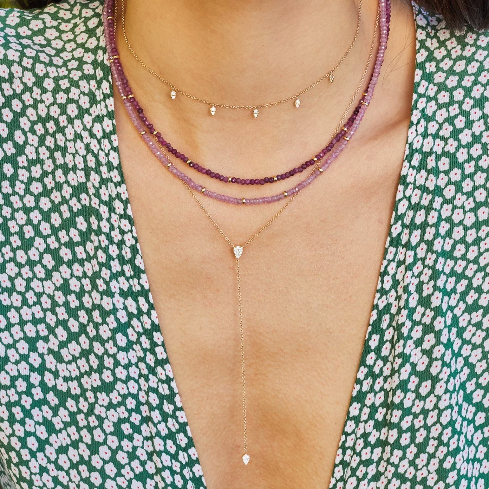 Full Cut Diamond Teardrop Lariat Necklace