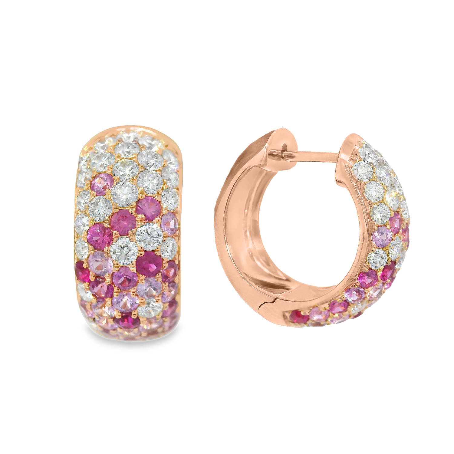 Ombre Pink Sapphire and Diamond Hoop Earrings