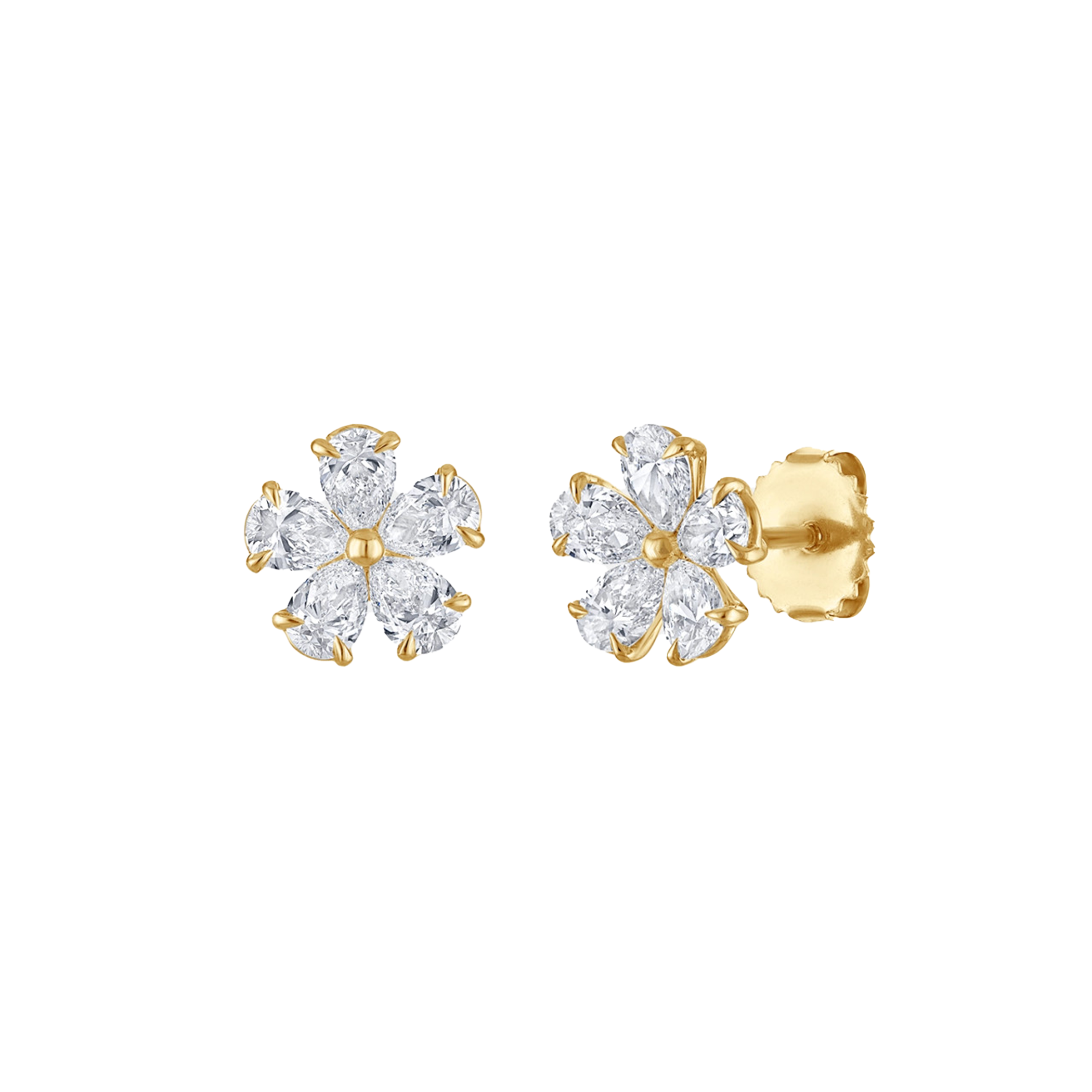 Large Floral Stud Earrings with Pear Shape Diamonds