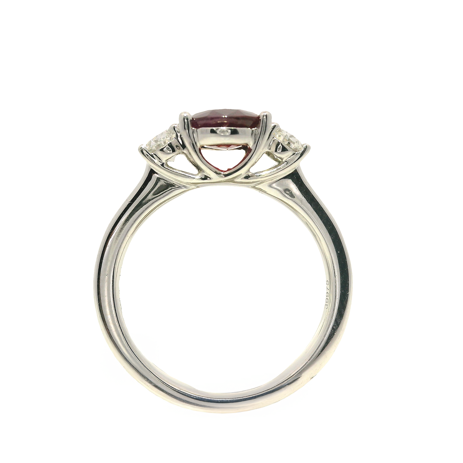Oval Burma Ruby Ring with Two Oval Diamonds