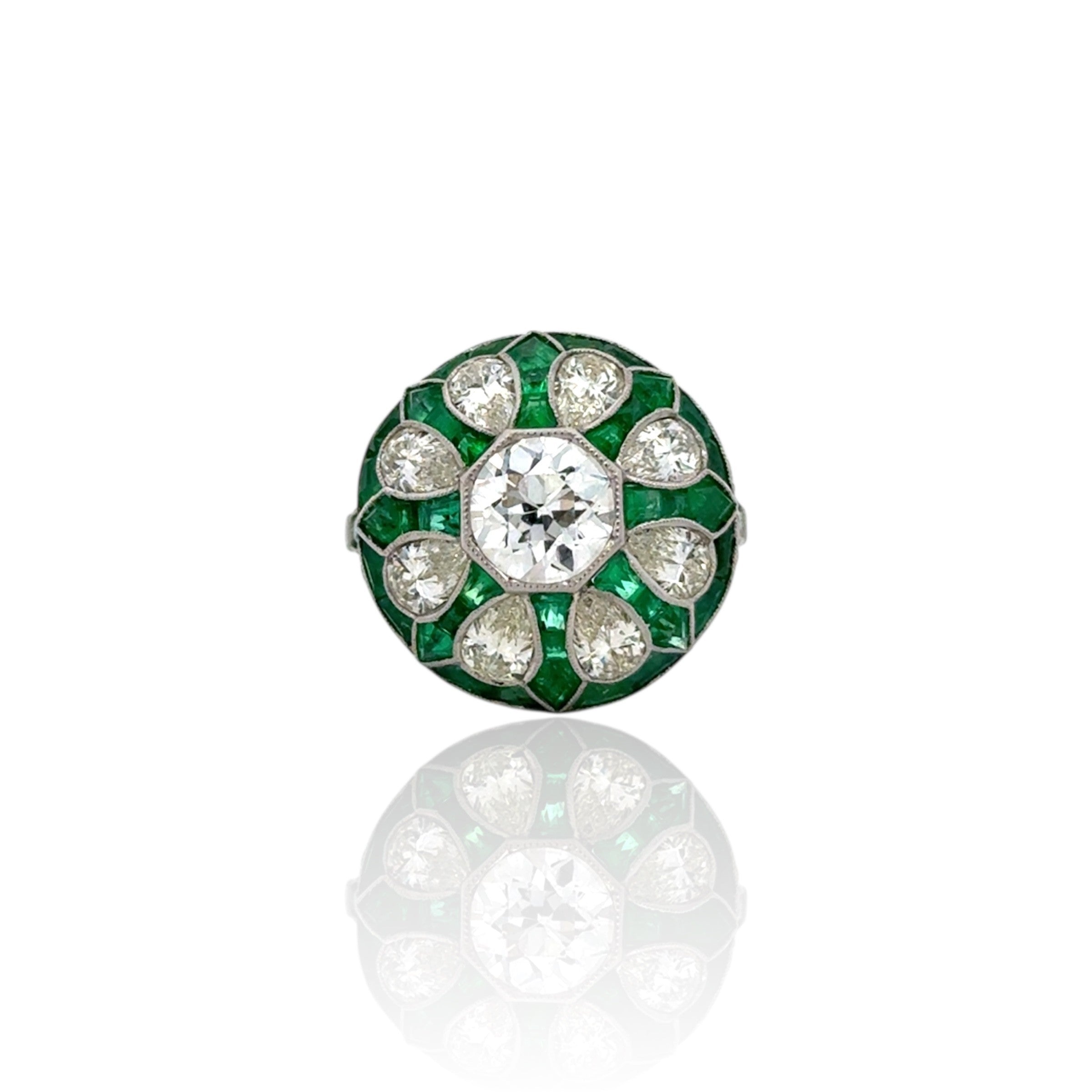 Vintage Old European & Pear Diamond Dome Ring