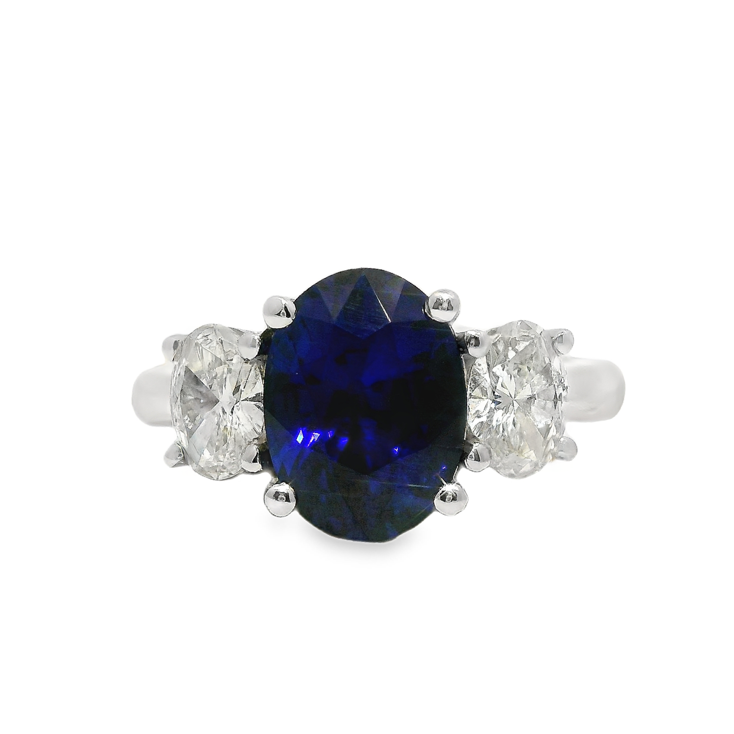 Oval Sapphire Ring with Two Oval Diamonds