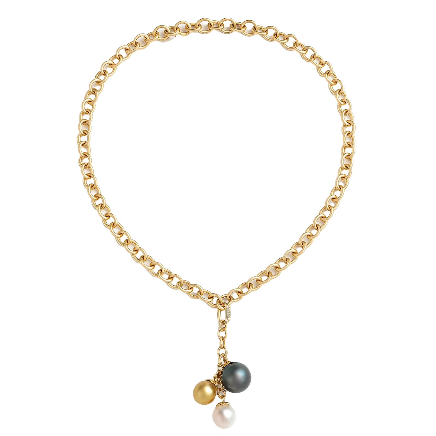 Pearl Triple Drop Necklace with Pavé Diamond Latch Bail
