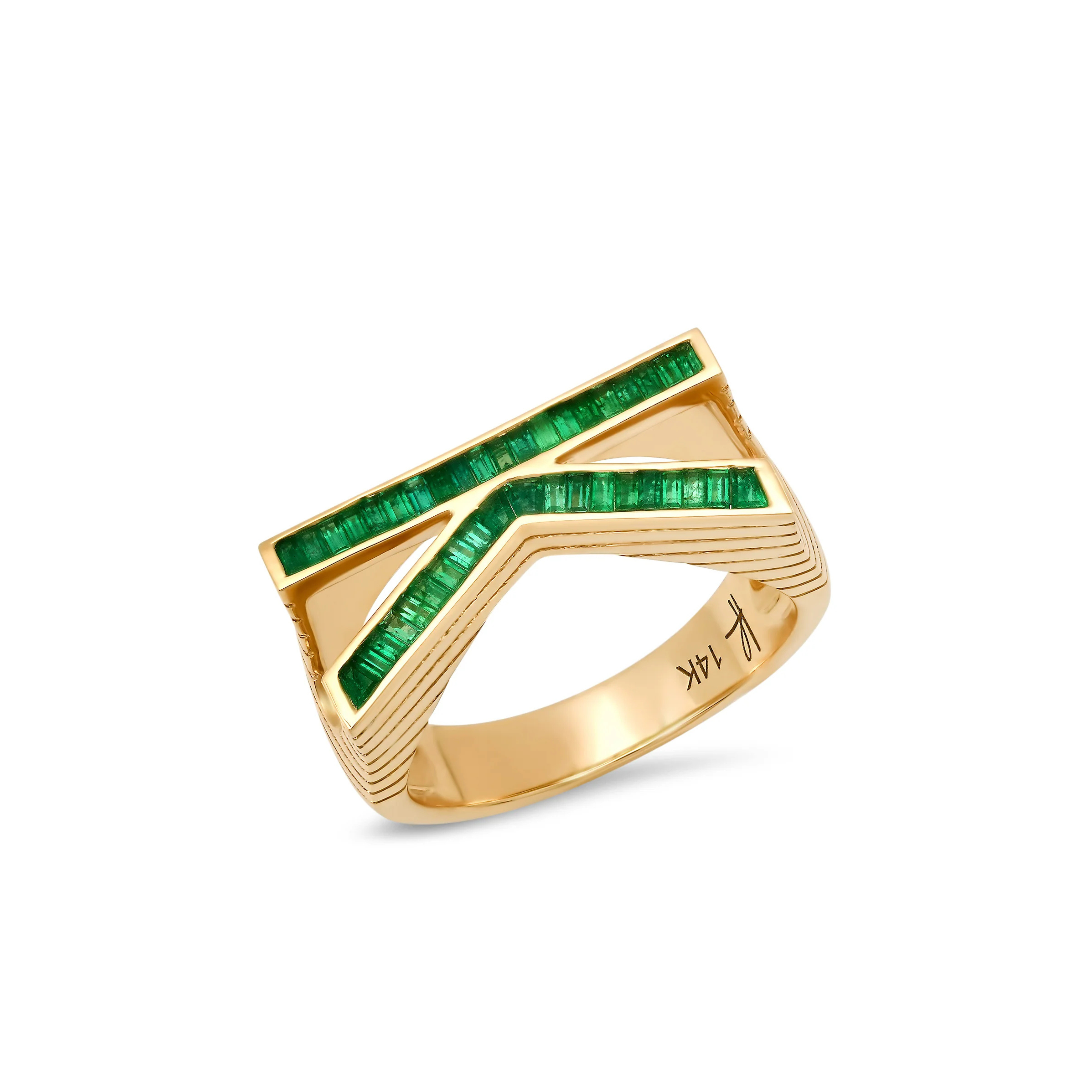 Grandsize Emerald-Encrusted Initial Ring