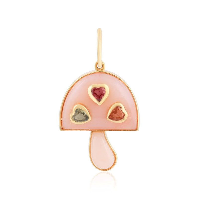 Pink Opal Mushroom Pendant with Multicolored Sapphires
