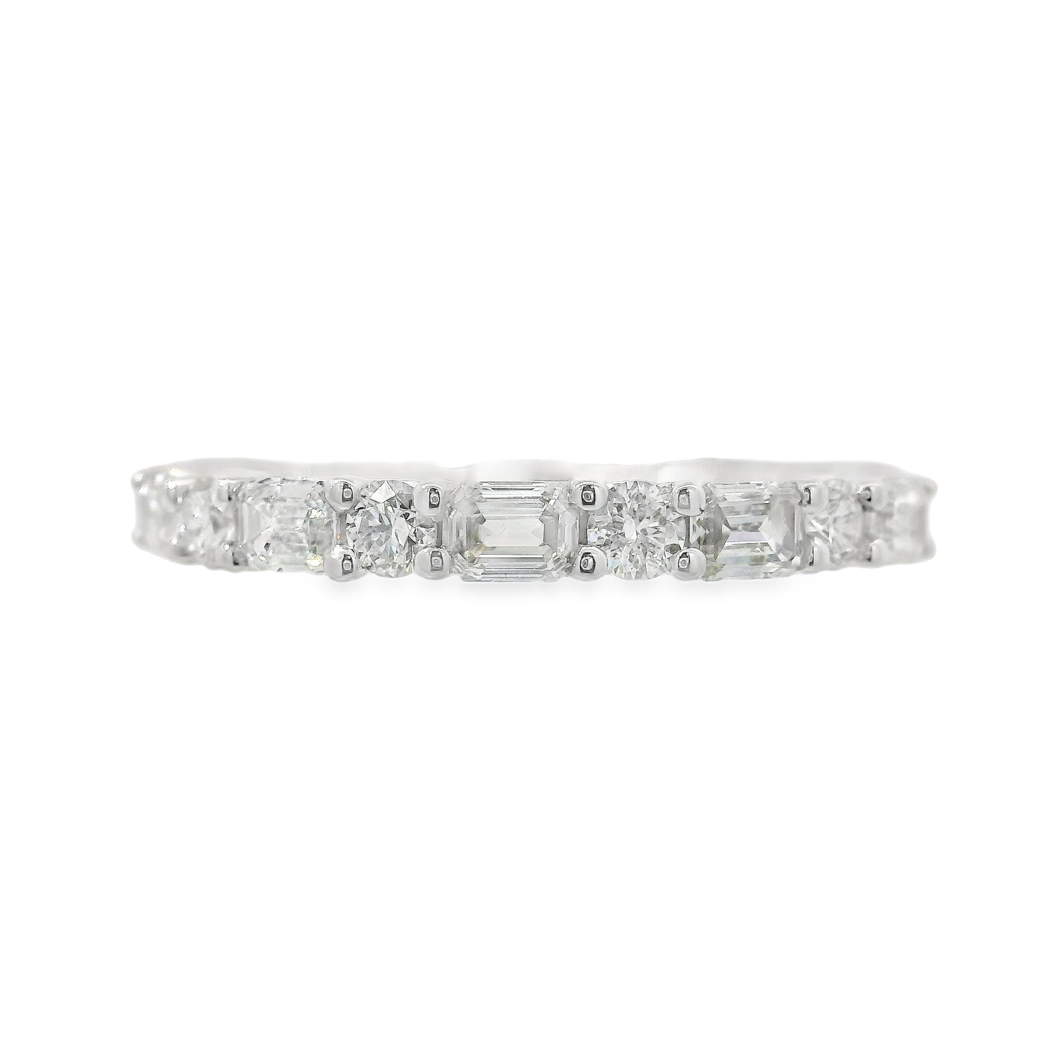 Alternating Four Round and Five Emerald Cut Diamonds Halfway Band